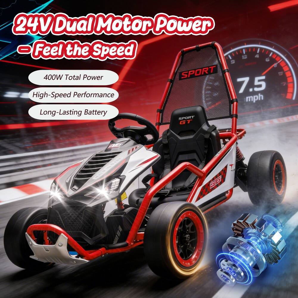 24V Dual Motor Power = Feel the Speed  
400W Total Power  
High-Speed Performance  
Long-Lasting Battery  
SPORT Performance  
7.5 High-Speed mph  
SPORT GT
