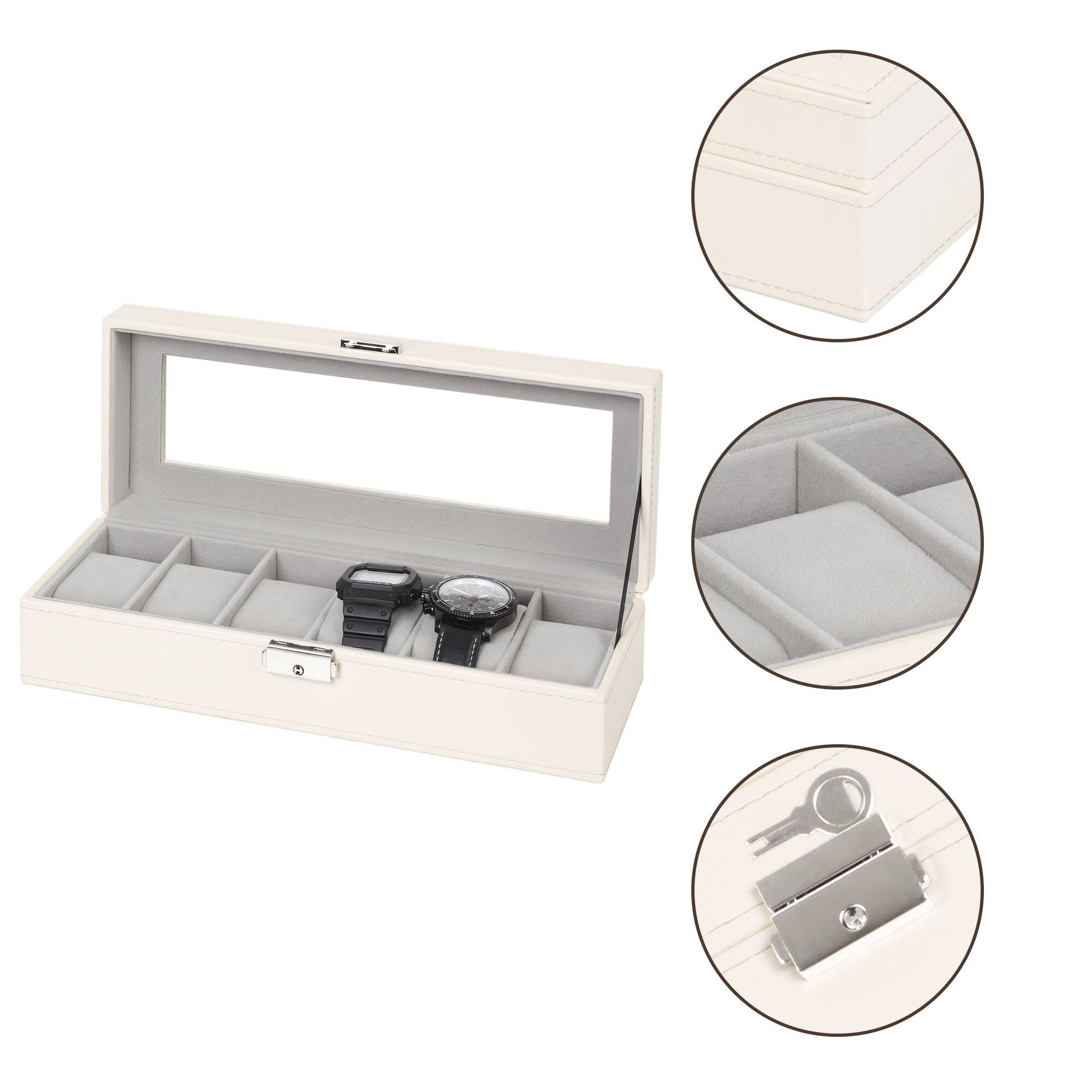 Alt View 1. Oumilen - Watch Storage Box with Lock, Clear Top Display Watch Case with Removable Velvet Pillows - White.
