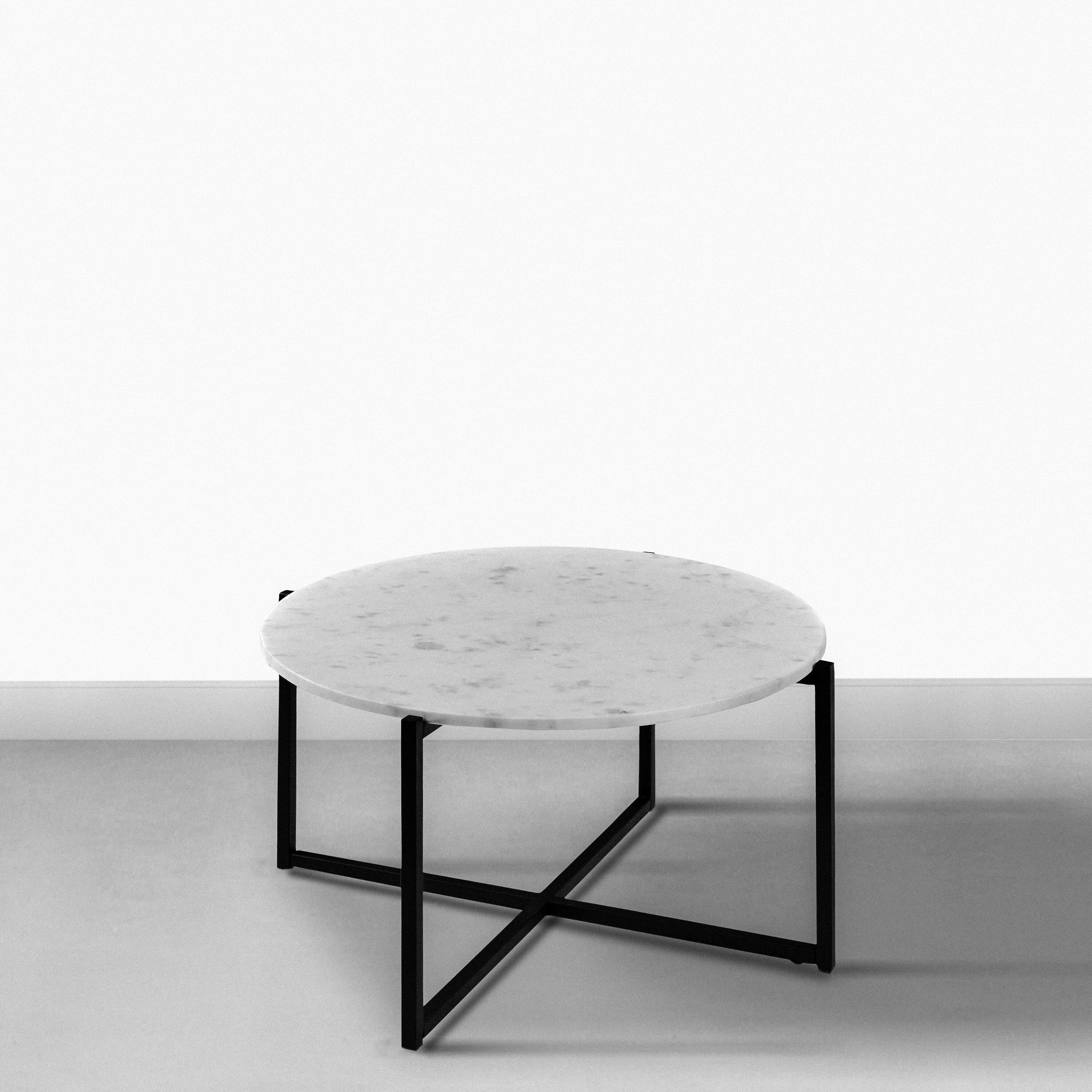 Alt View 7. Manhattan Lane - Ivy 30 Inch Marble Top Round Coffee Table with Metal Frame - White and Black.
