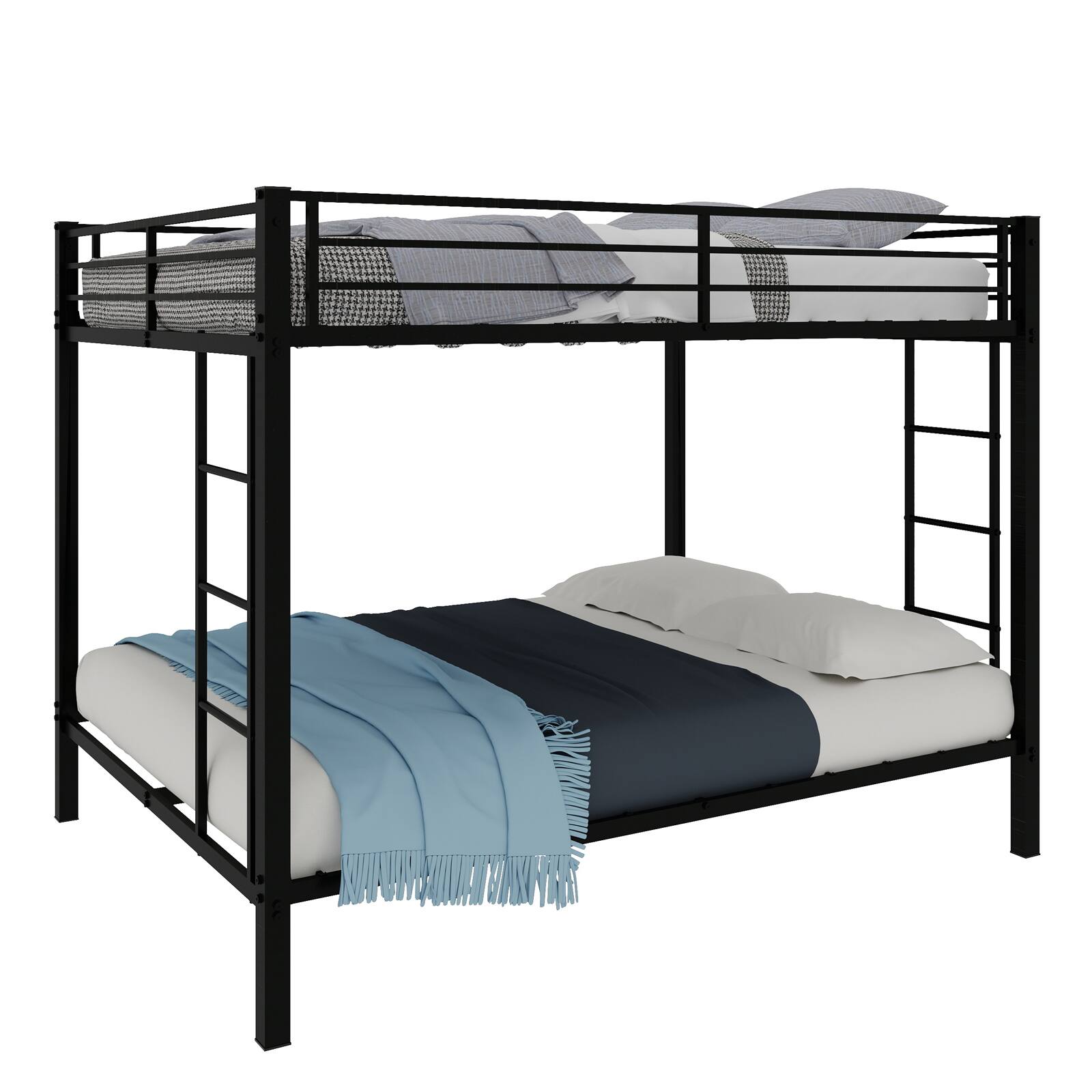 Alt View 8. Loheer - Loheer Full Over Full Bunk Bed Heavy Duty Black Metal Frame Space Saving Square Tube - Black.