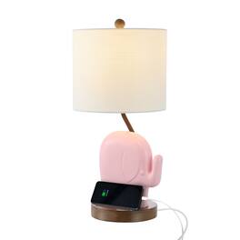 Jonathan Y - Ellie 20.25" Bohemian Designer Iron/Resin Elephant LED Kids' Table Lamp with Phone Stand and USB Charging Port, Pink
