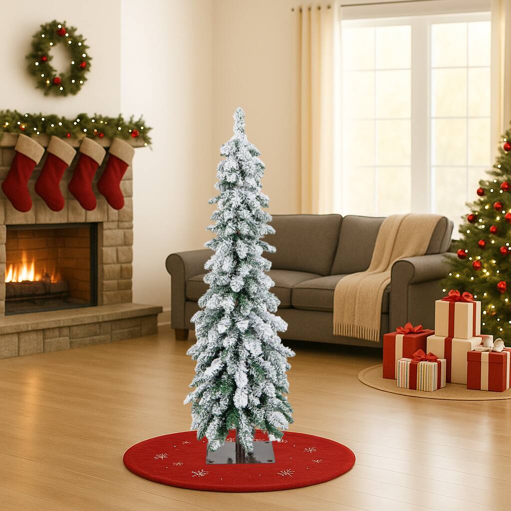 Angle. BreeBe - Pre-Lit Pencil Christmas Tree 4FT/5FT/6FT Snowy Slim Design - White.