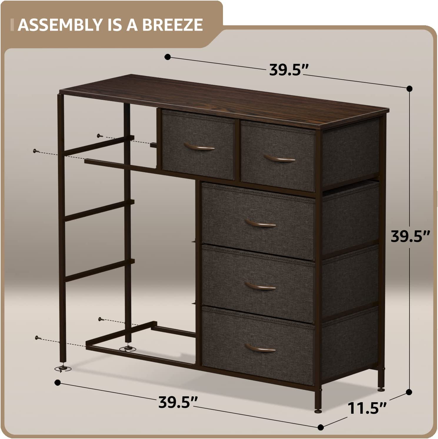 ASSEMBLY IS A BREEZE

39.5"  
39.5"  
39.5"  
11.5"