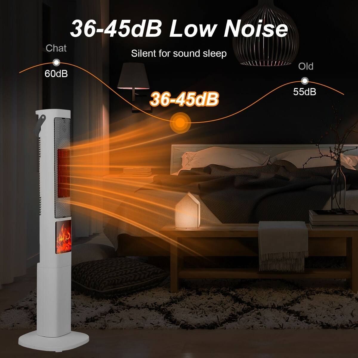 36-45dB Low Noise  
Silent for sound sleep  
Old 60dB  
36-45dB  
55dB