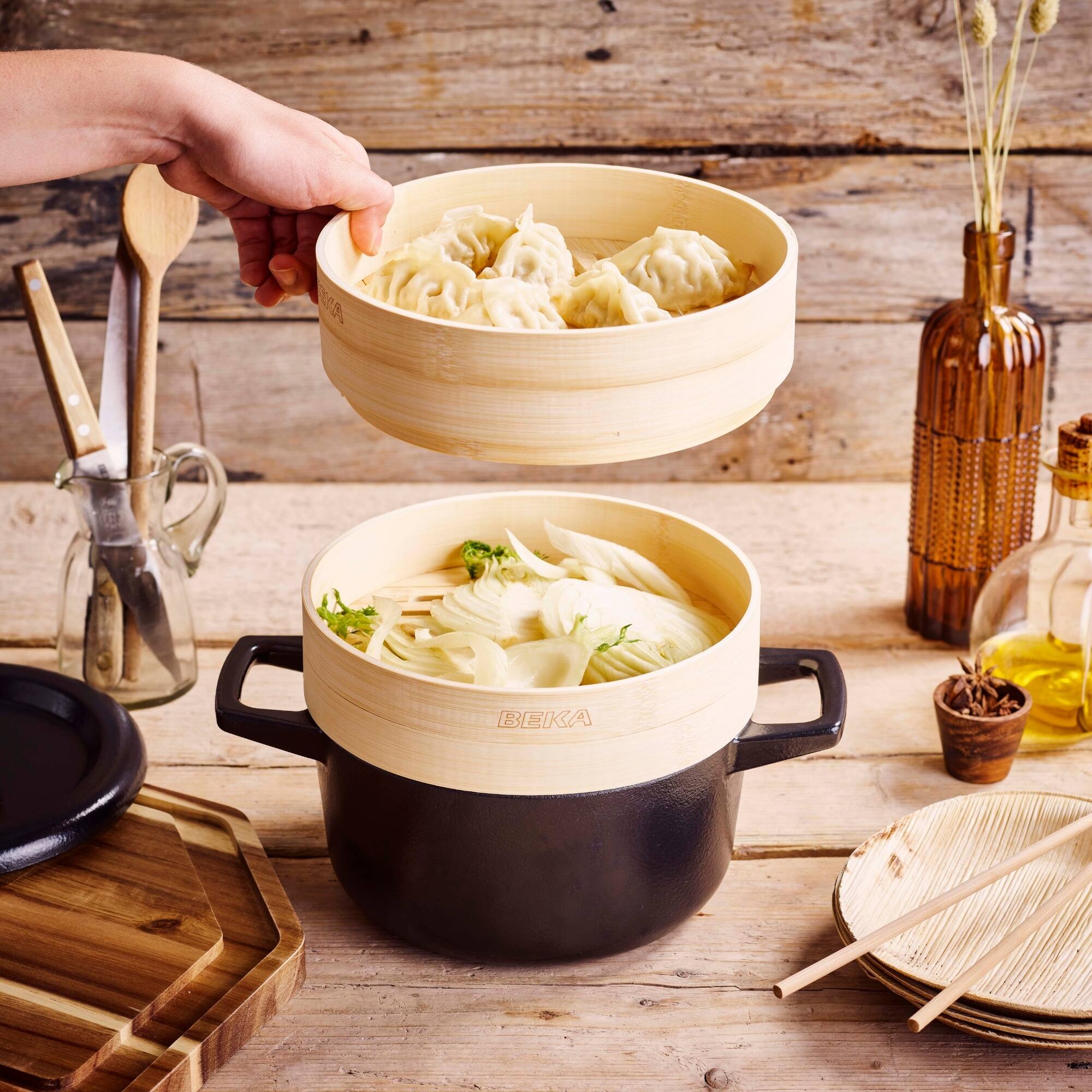 Angle. Alva - Alva Nori Enameled Cast Iron Steamer Set Dutch Oven 2.4Qt. - Oven Safe and Toxin-Free Cookware - Black.