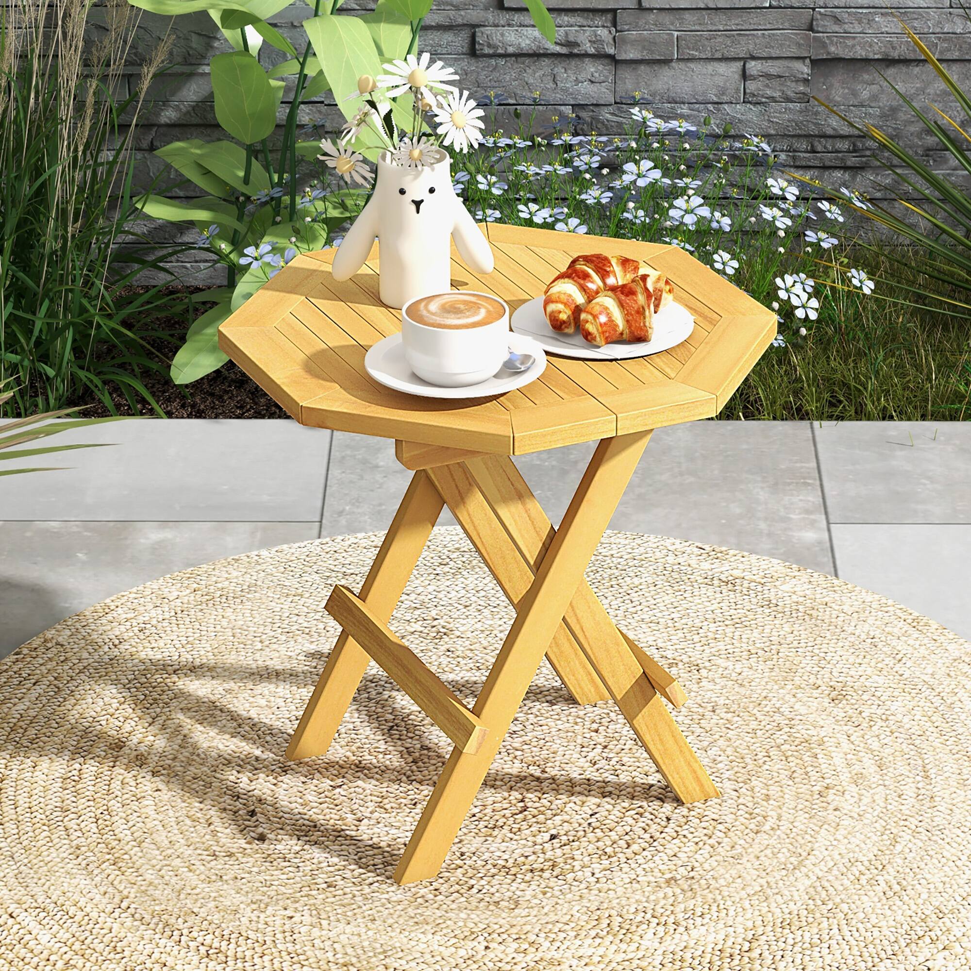 Alt View 1. Gymax - Gymax Patio Folding Side Table w/ X-shaped Legs & Slatted Tabletop for Backyard - Natural.