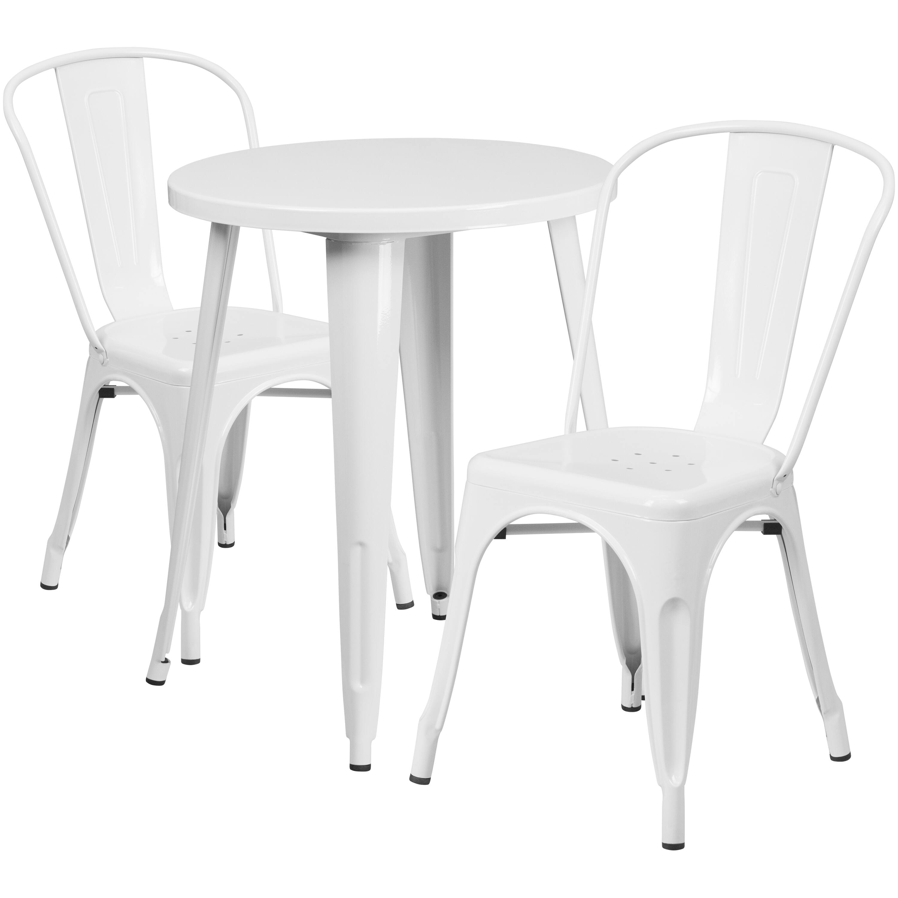 Alt View 1. Emma + Oliver - Commercial Grade 24" Round Metal Indoor-Outdoor Table Set with 2 Cafe Chairs - White.