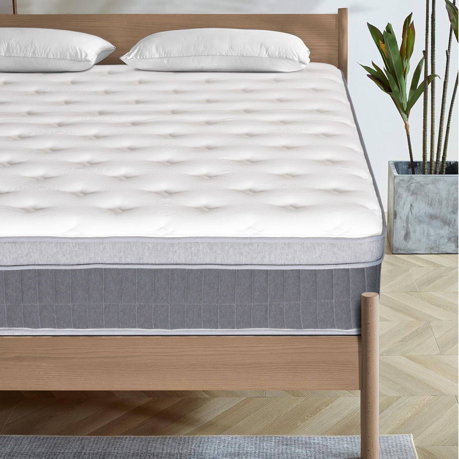 Left. Kadyn - Boxed Memory Foam Hybrid Mattress With Pocketed Springs, 14 Inch Height Medium-Firm - White and Gray.