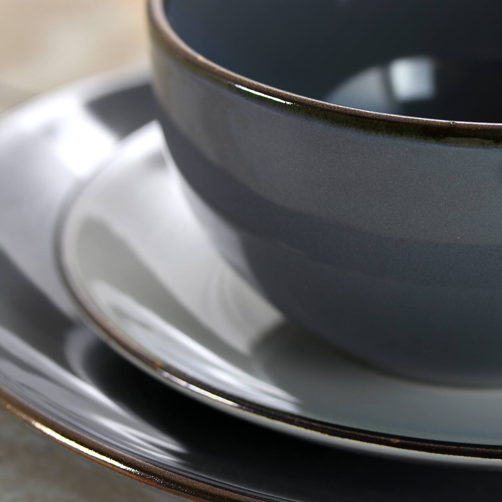 Alt View 4. Elama - Elama Tahitian Grand 16 Piece Stoneware Dinnerware Set in Gray - Gray.