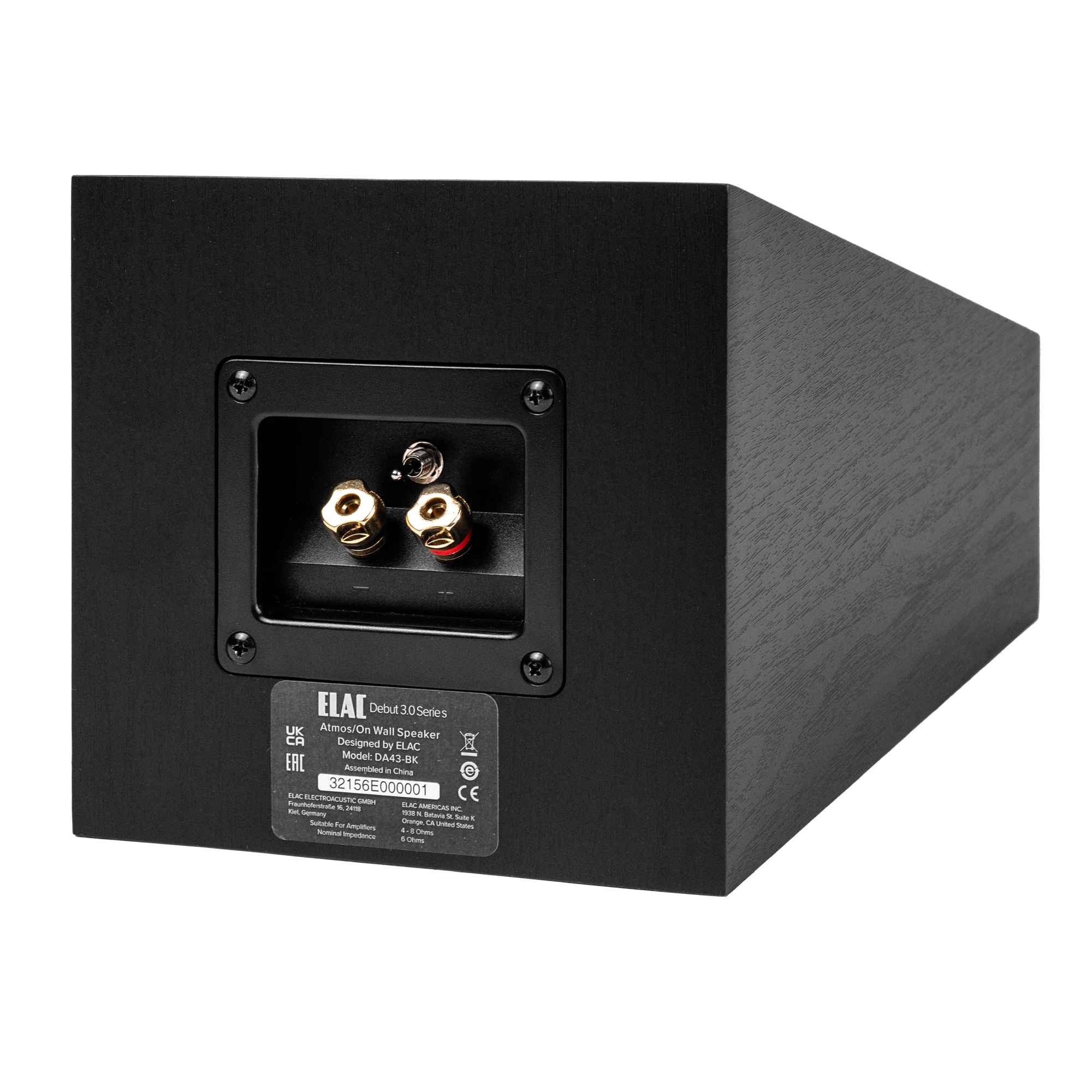 ELAC Debut 30 Series  
Atmos/On Wall Speaker  
Designed by ELAC  
Model: 0A43-DK  
EAC Actmer  
China  
32156E000001  
32 AA AE  
ELECTROACUSTICA  
CE  
Steo  
Fa  
nop  
La  
U  
Amoa  
a