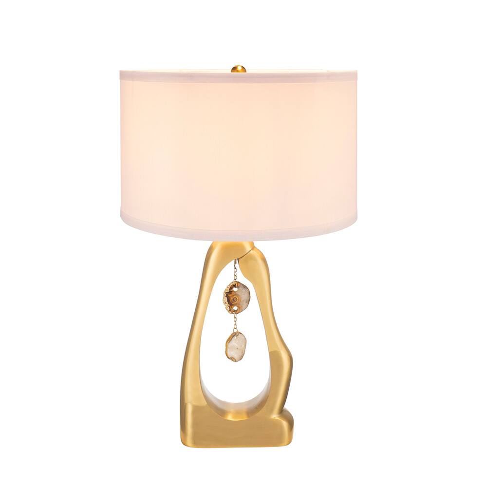 Front. Dexmalle - Dexmalle-Table Lamp with White Drum Shade- Gold Geode Shaped.