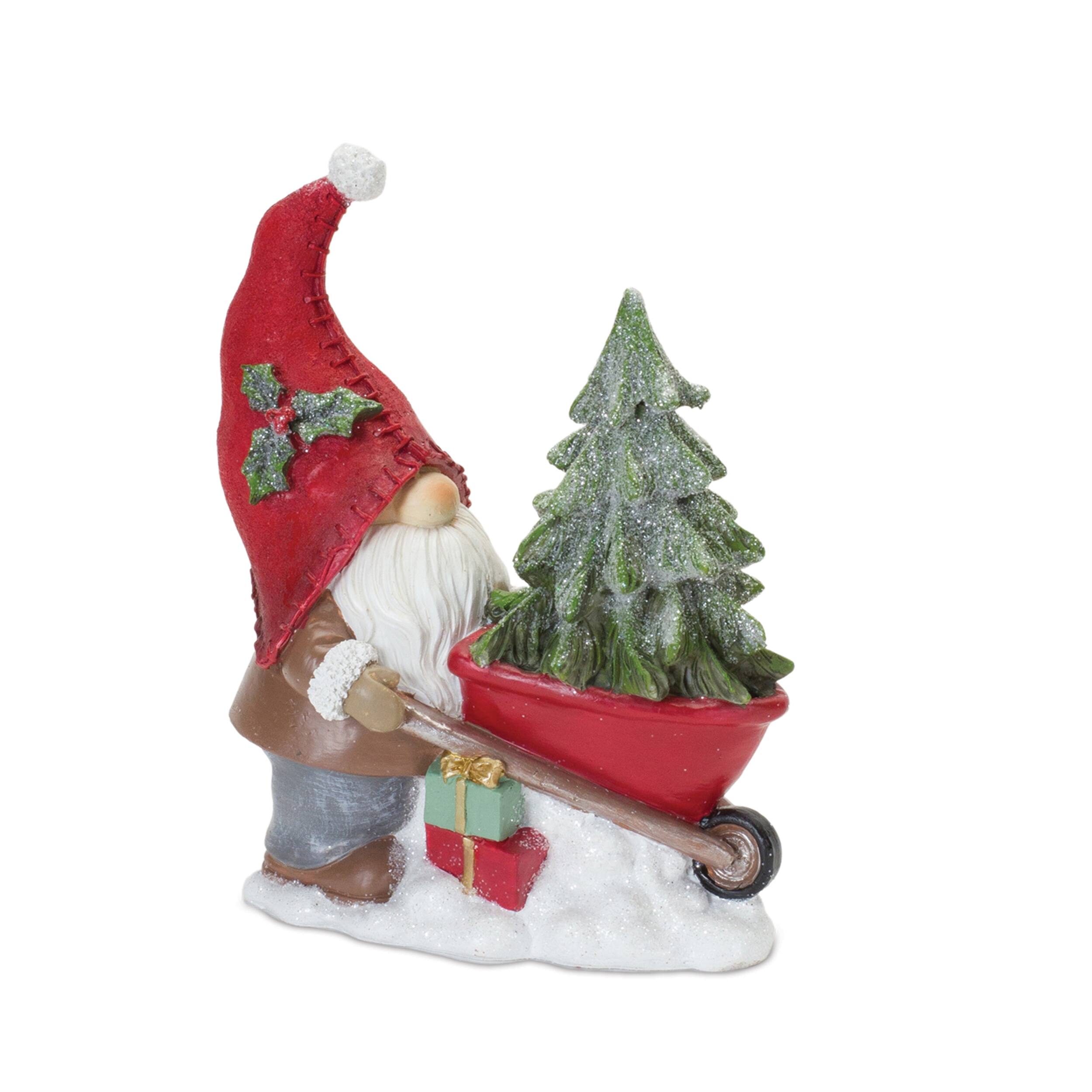Angle. BreeBe - Gnome Figurine with Snowman and Pine Tree (Set of 2).