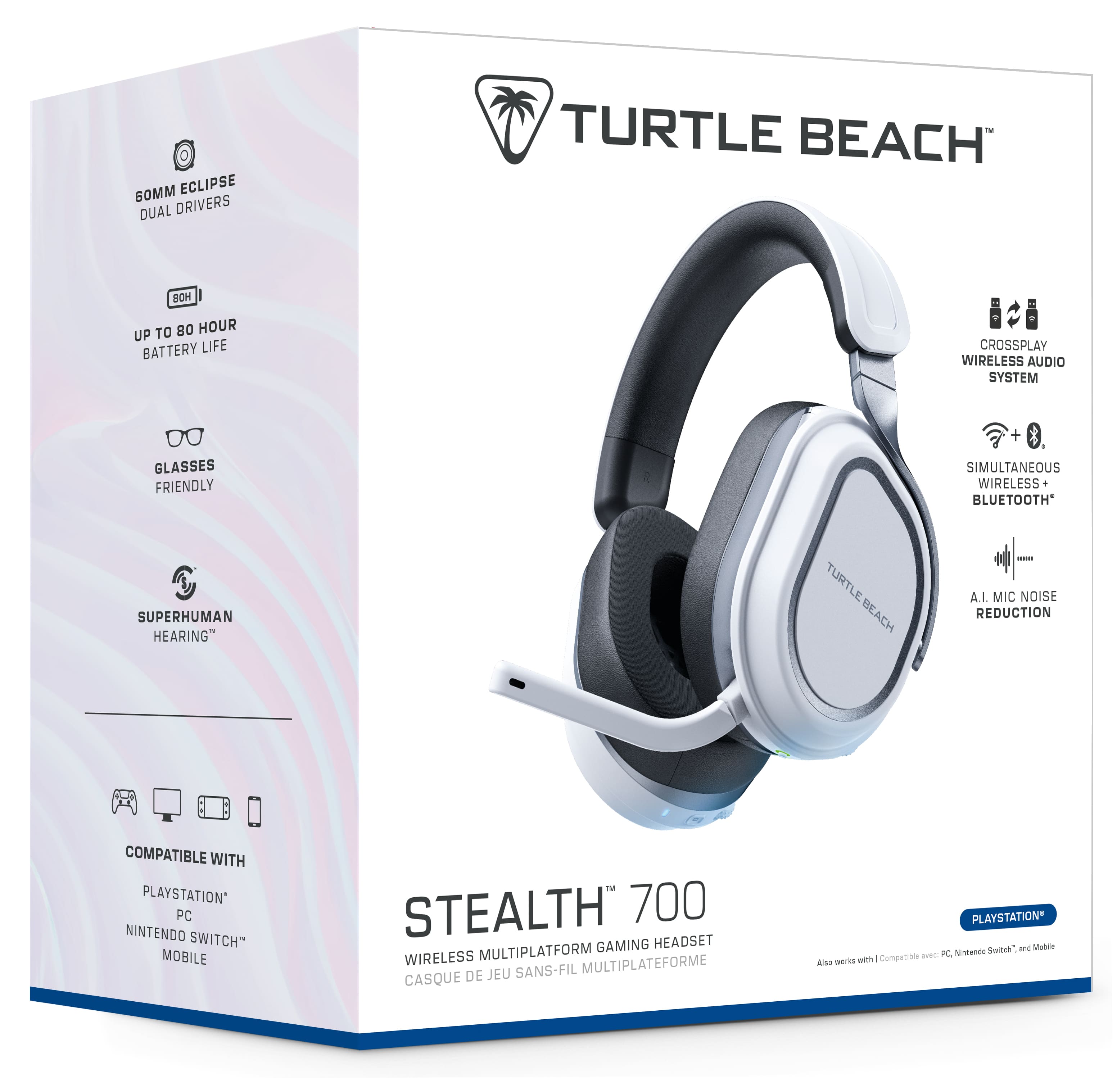 Turtle Beach Stealth 700 Gaming Headset: Wireless Multiplatform Compatible with PlayStation, PC, Nintendo Switch, and Mobile. Superhuman Hearing, A.I. Mic Noise Reduction, Crossplay, and Wireless Audio System. Glasses Friendly.