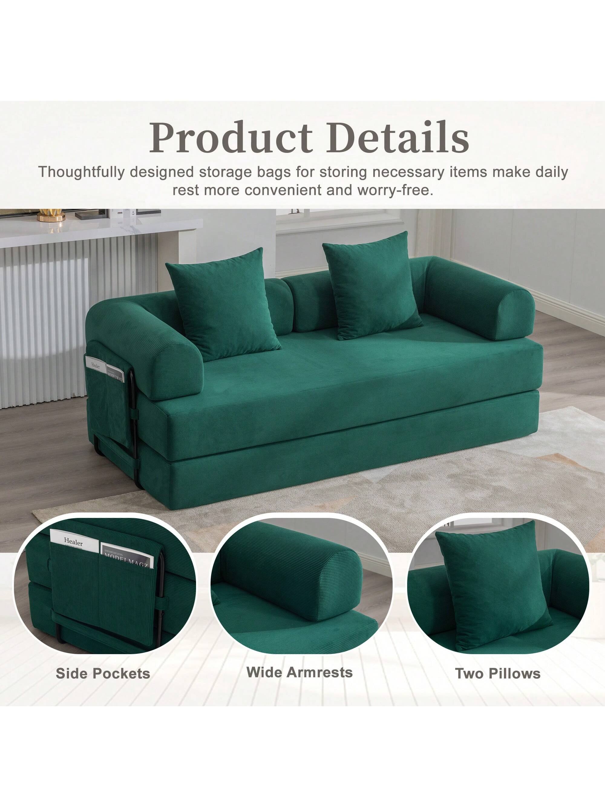 Product Details  
Thoughtfully designed storage bags for storing necessary items make daily rest more convenient and worry-free.  

- Side Pockets  
- Wide Armrests  
- Two Pillows