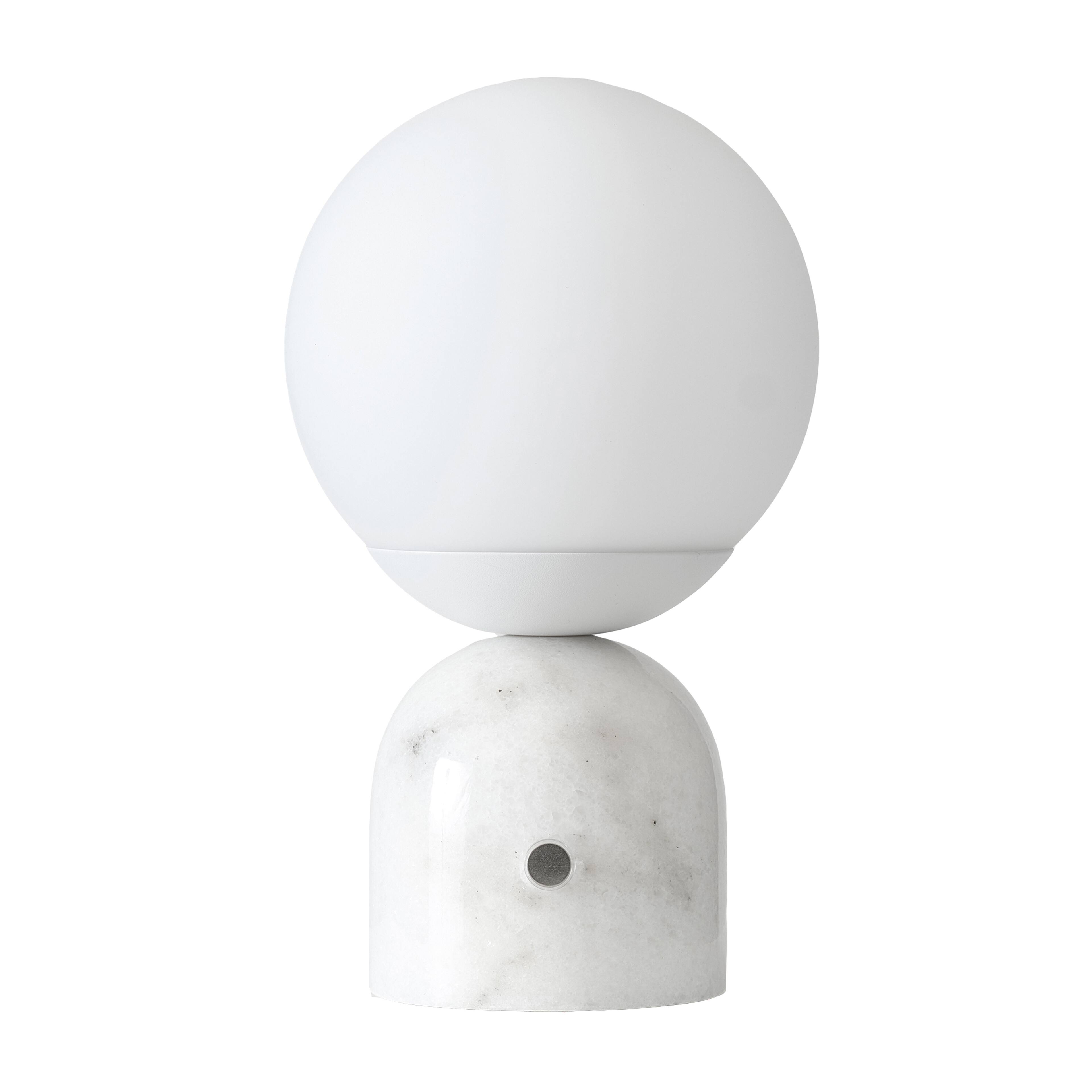 Front. Brightech - Mila LED Modern Contemporary Round Globe Dimmable Bedside Nightstand Desk Lamp with Frosted White Glass Shade - Glossy White Marble.