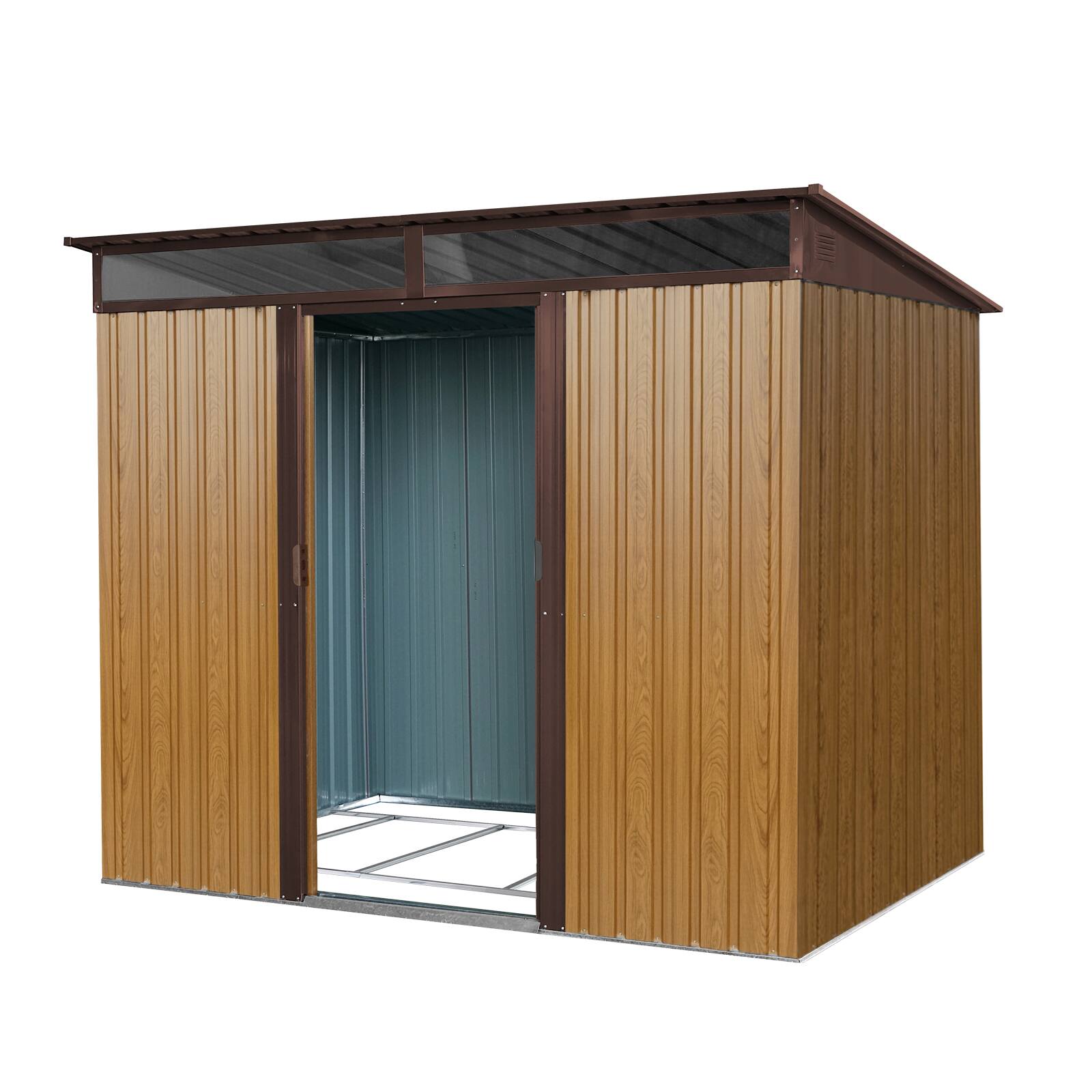 Alt View 2. Loheer - Loheer 8x6 Metal Storage Shed Outdoor Garden Tool Shed with Lockable Sliding Doors and Transparent Plate Coffee.