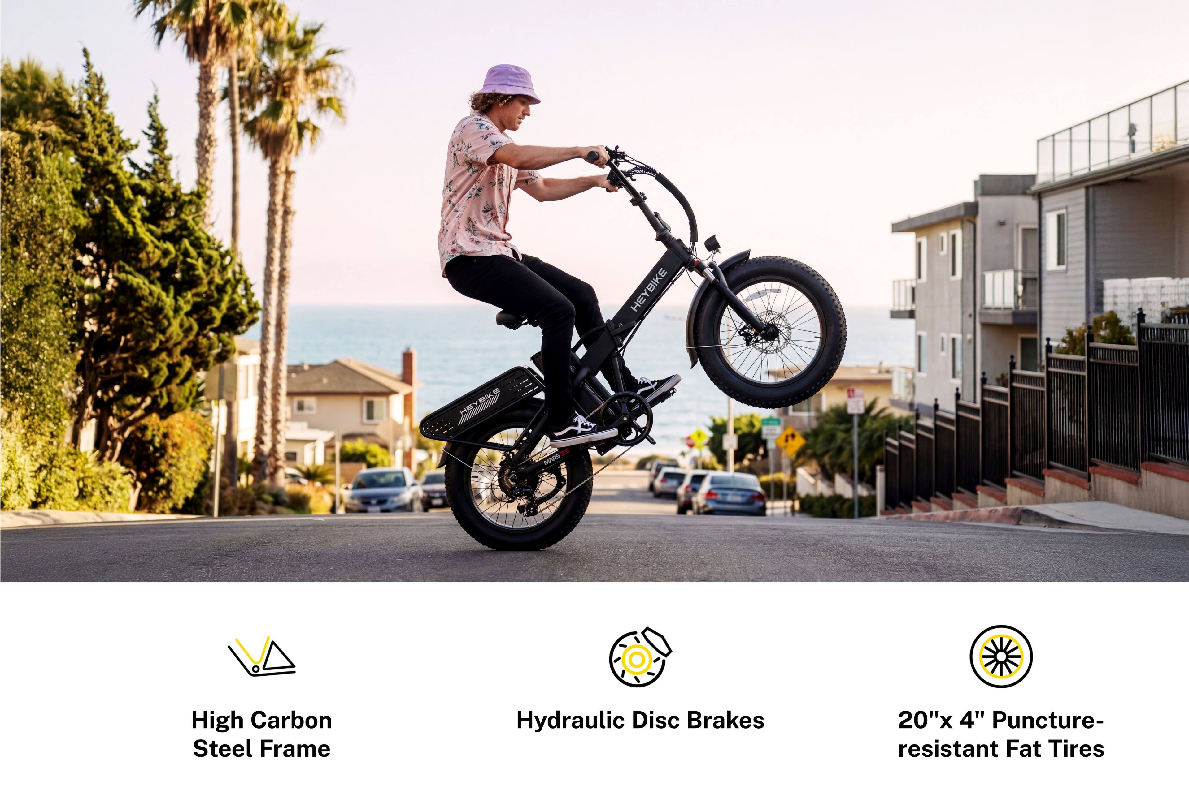 HEYBIKE  
HE MRS  
High Carbon Steel Frame  
Hydraulic Disc Brakes  
20"x 4" Puncture-resistant Fat Tires