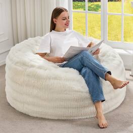 PO3TICJUNKI3 - Bean Bag Chairs Beanbag Chair With Filler Adult Bags Fluffy Ripple Cover Giant For Adults 36 X 22 - White