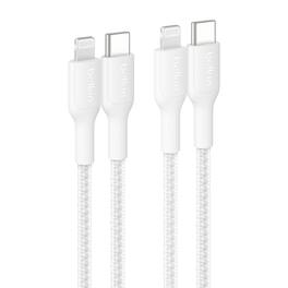 Belkin - BOOST↑CHARGE Braided PCR USB-C to Lightning Cable 1M 2-Pack - White