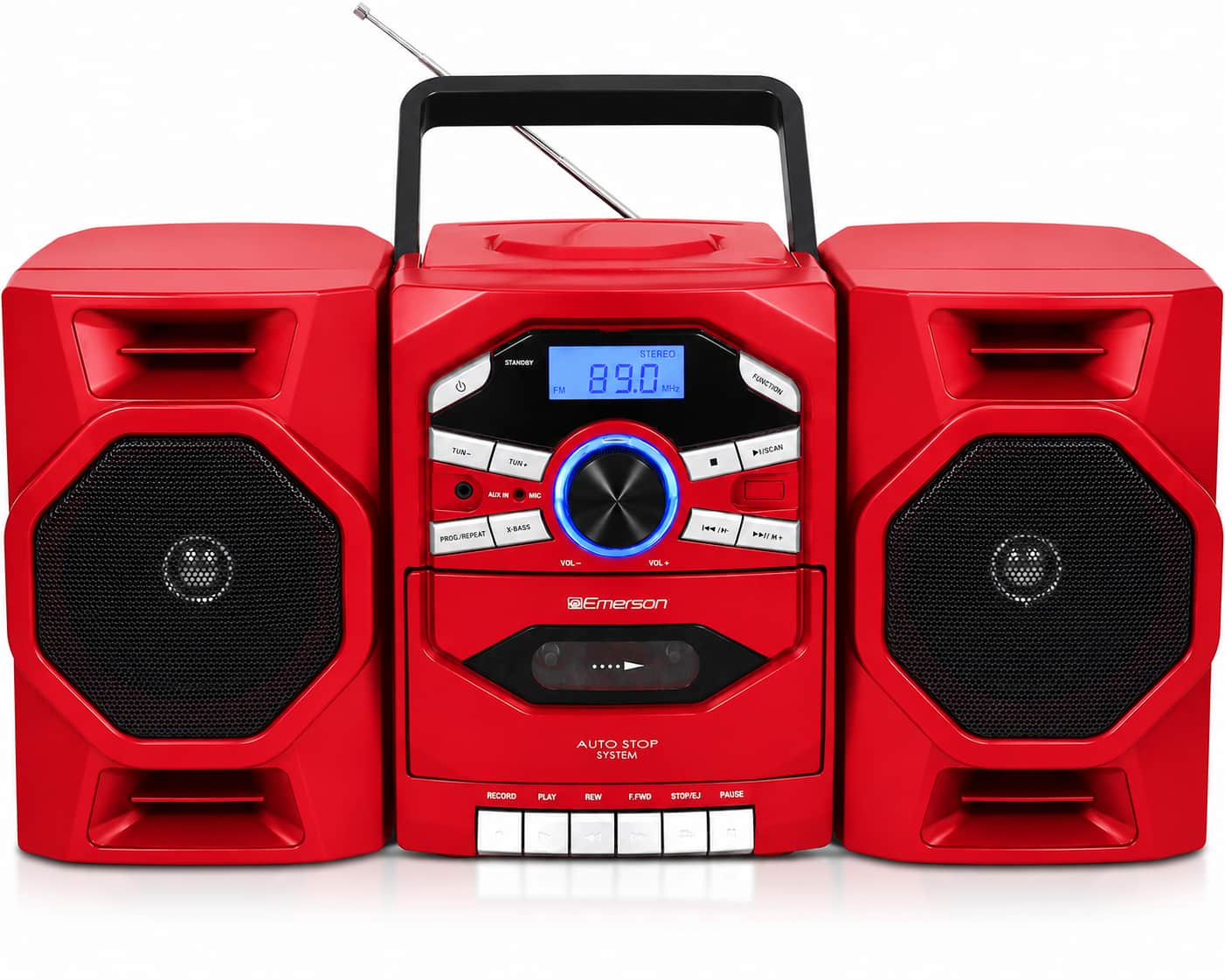 Emerson - Portable CD Player Boombox with Cassette Player, AM/FM Radio, MP3 AUX Input, Detachable Speakers (EPB-4000 - Red