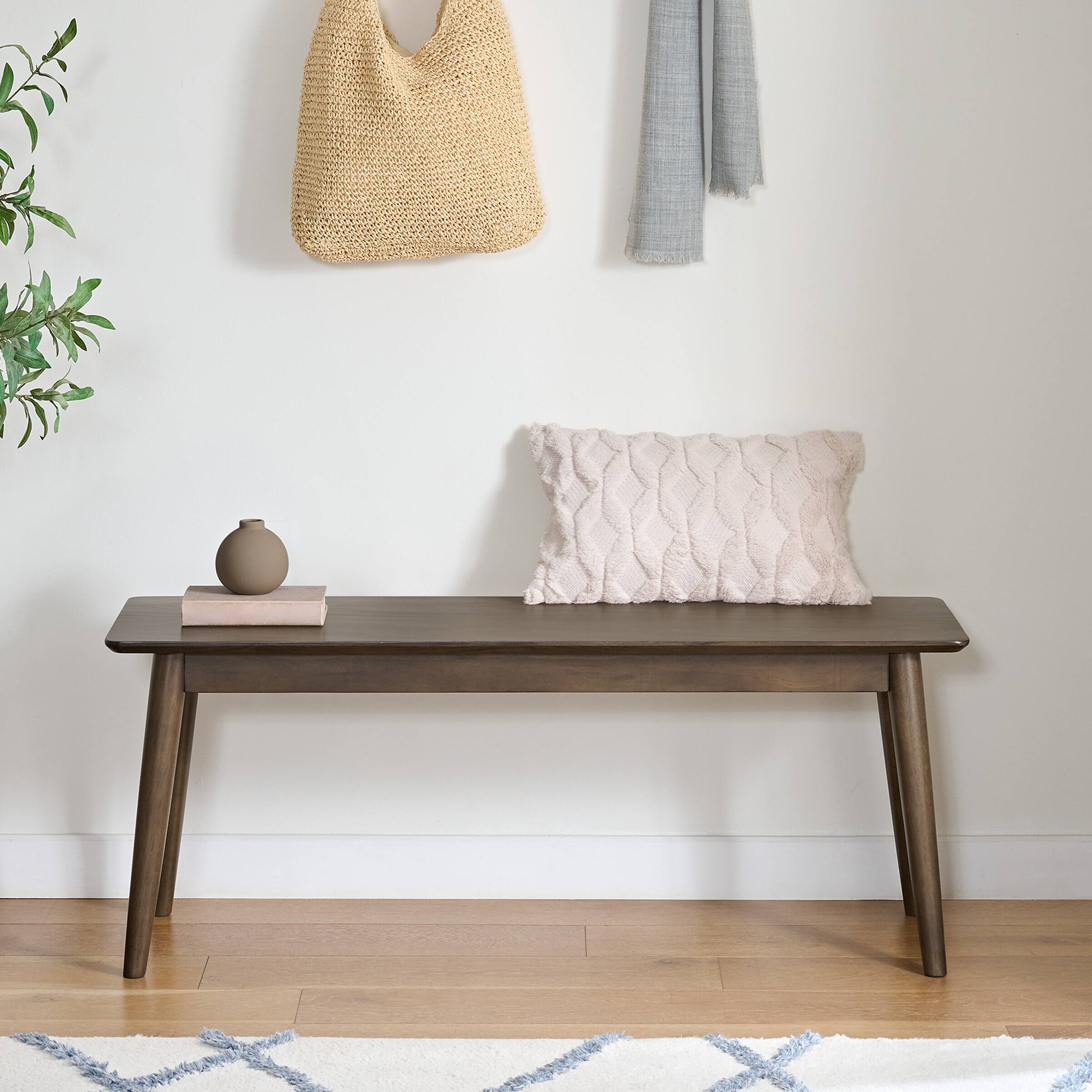 Alt View 4. Alaterre Furniture - 59 in. Pine Wood Mid Century Modern Dining Table with 46 in. Bench Seats - Warm Pecan.