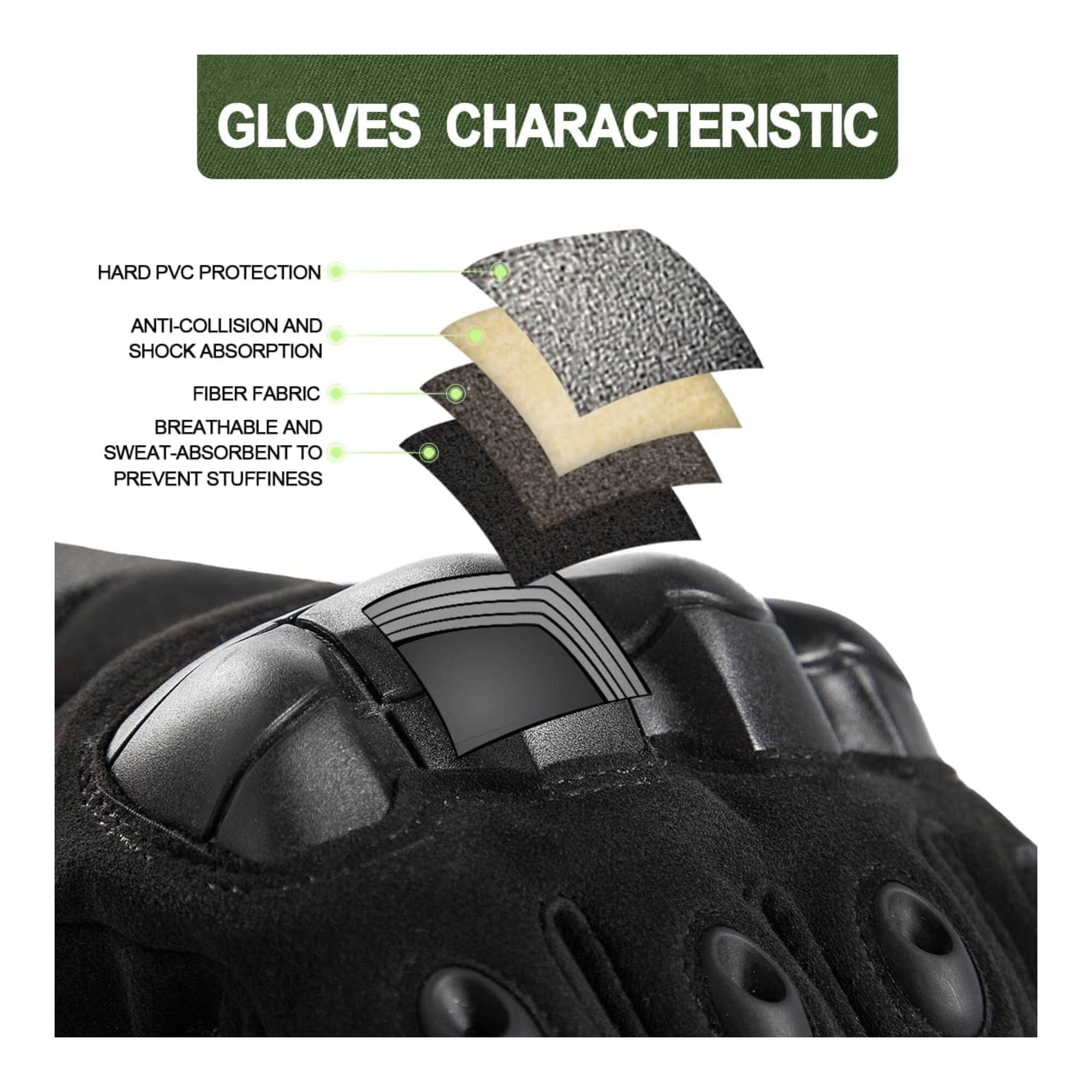 GLOVES CHARACTERISTIC

- HARD PVC PROTECTION
- ANTI-COLLISION AND SHOCK ABSORPTION
- FIBER FABRIC
- BREATHABLE AND SWEAT-ABSORBENT TO PREVENT STUFFINESS