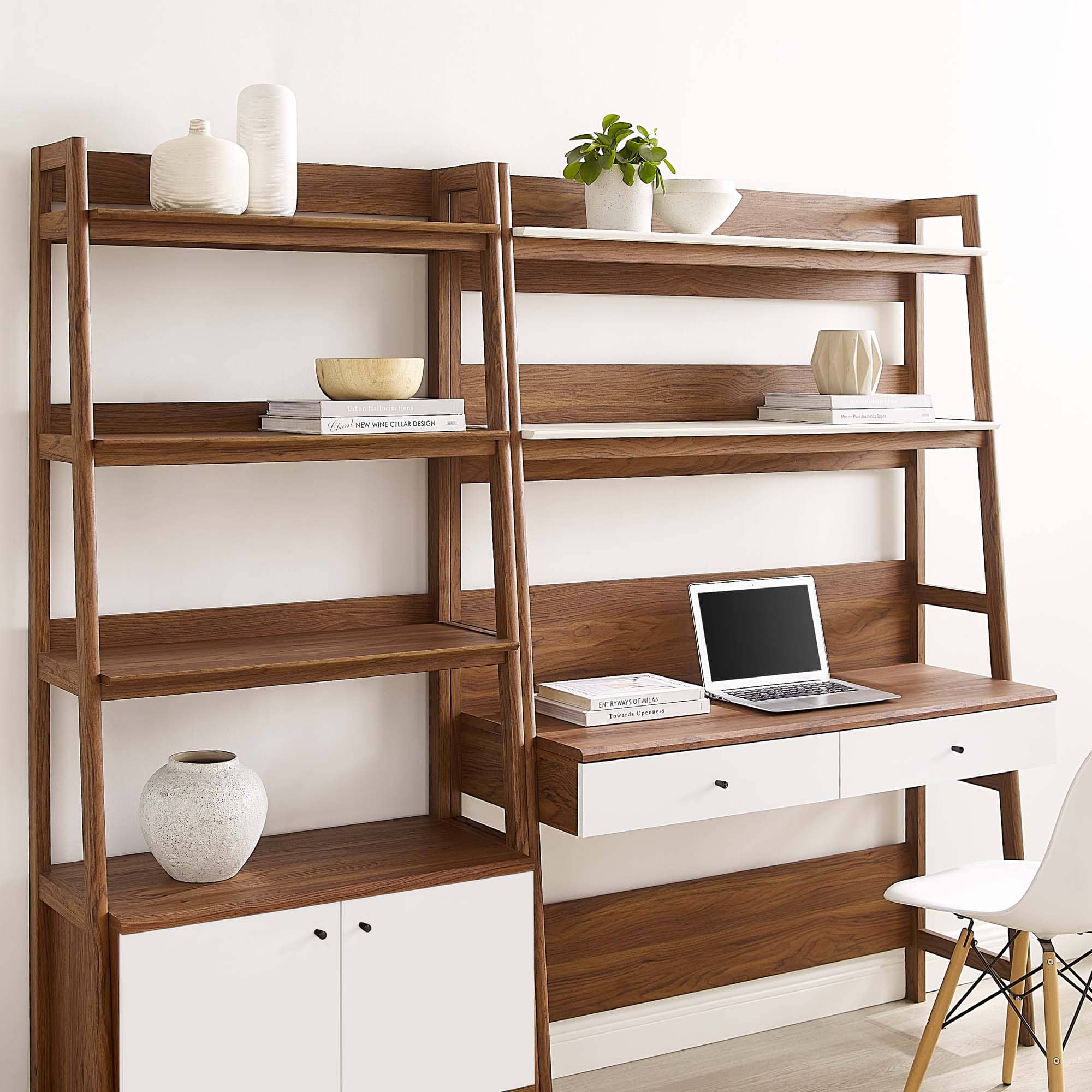 Bixby 2-Piece Wood Office Desk and Bookshelf by Modway - Walnut White