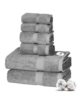 Front. VEVOR - 6-Piece Towel Set, 600 GSM 100% Cotton Towels for Bathroom, 2 Bath Towels, 2 Hand Towels and 2 Washcloths - Grey.