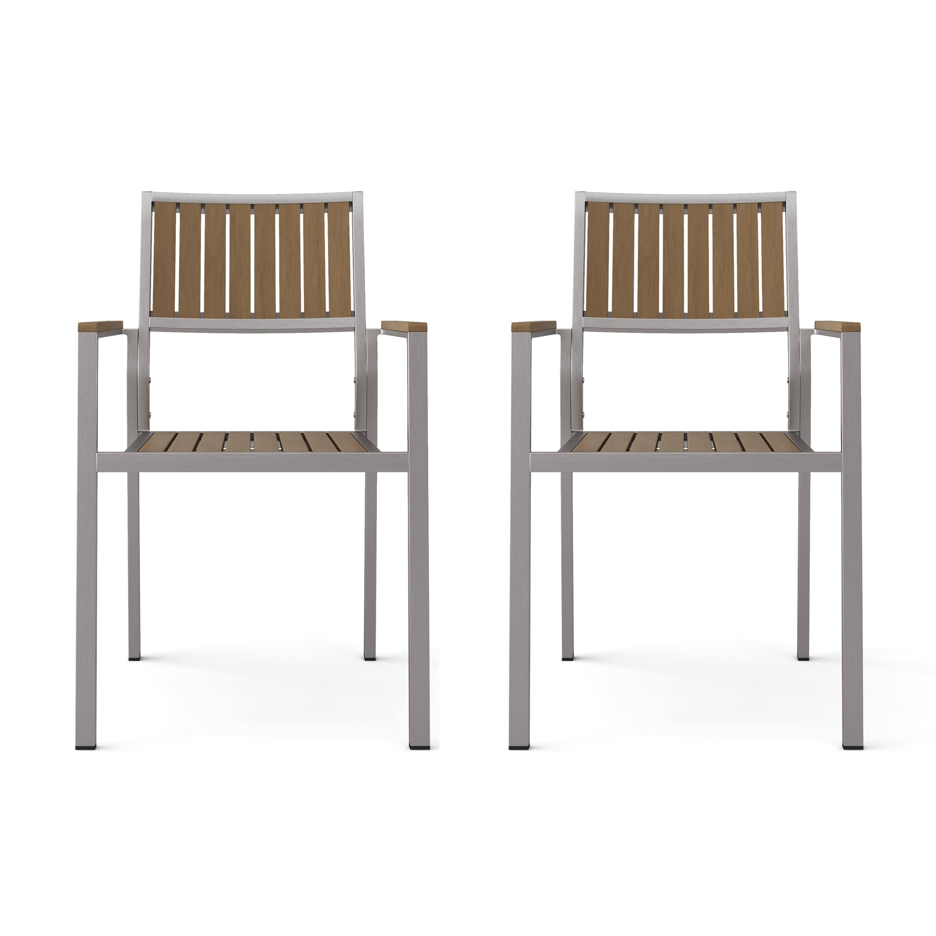 Left. Lirago - 21 Inch Dining Chairs Set of 2 Aluminum Frame with Wood Accent Sturdy Outdoor Indoor Use - Natural.