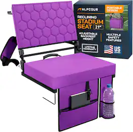 Alpcour - Folding Reclining Stadium Seat with Back Support for Bleachers - 21 Inch - Purple