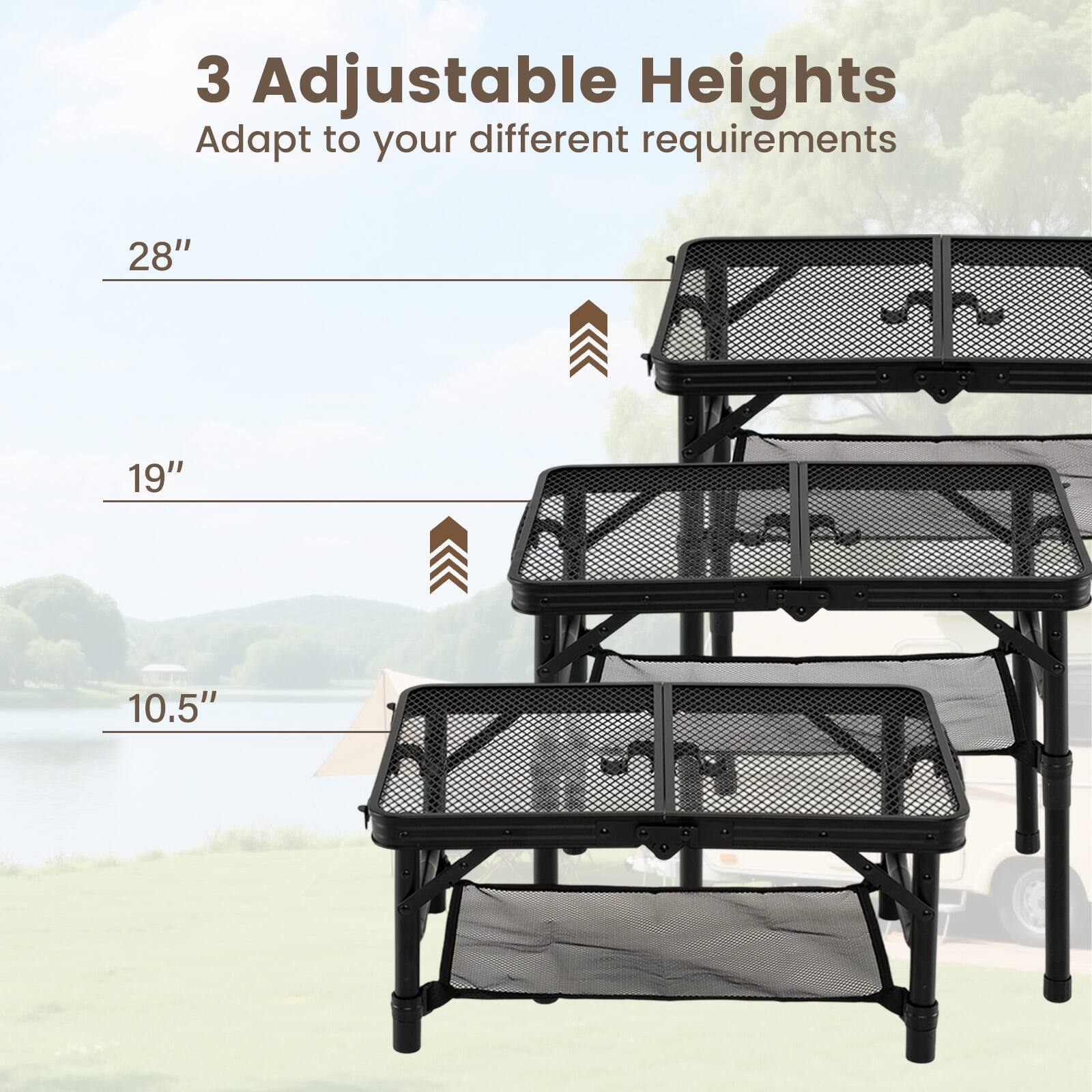 3 Adjustable Heights  
Adapt to your different requirements  
28"  
19"  
10.5"