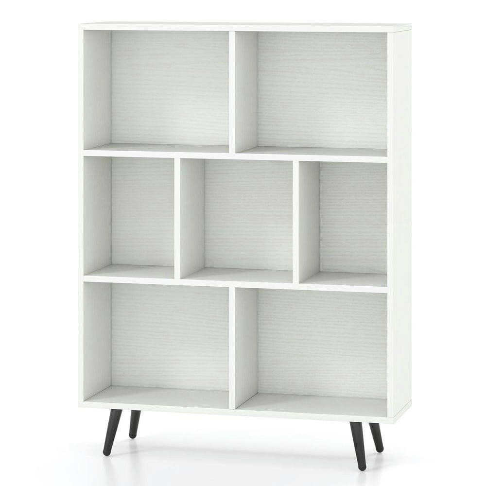 Alt View 4. Kadyn - 7-Cube Bookcase with 5 Tapered Metal Legs, White + Black - White.