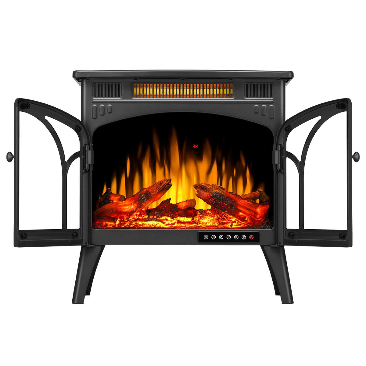 Angle. Bestier - Electric Fireplace Heater 24.25" with Remote, Adjustable Brightness and Heating Mode, Flame Effects & Log Colors, Black - Black.