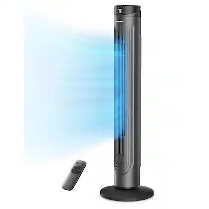 Front. Pelonis - Pelonis 42" 5-Speed Tower Fan with Timer, Remote, Oscillation - Black.