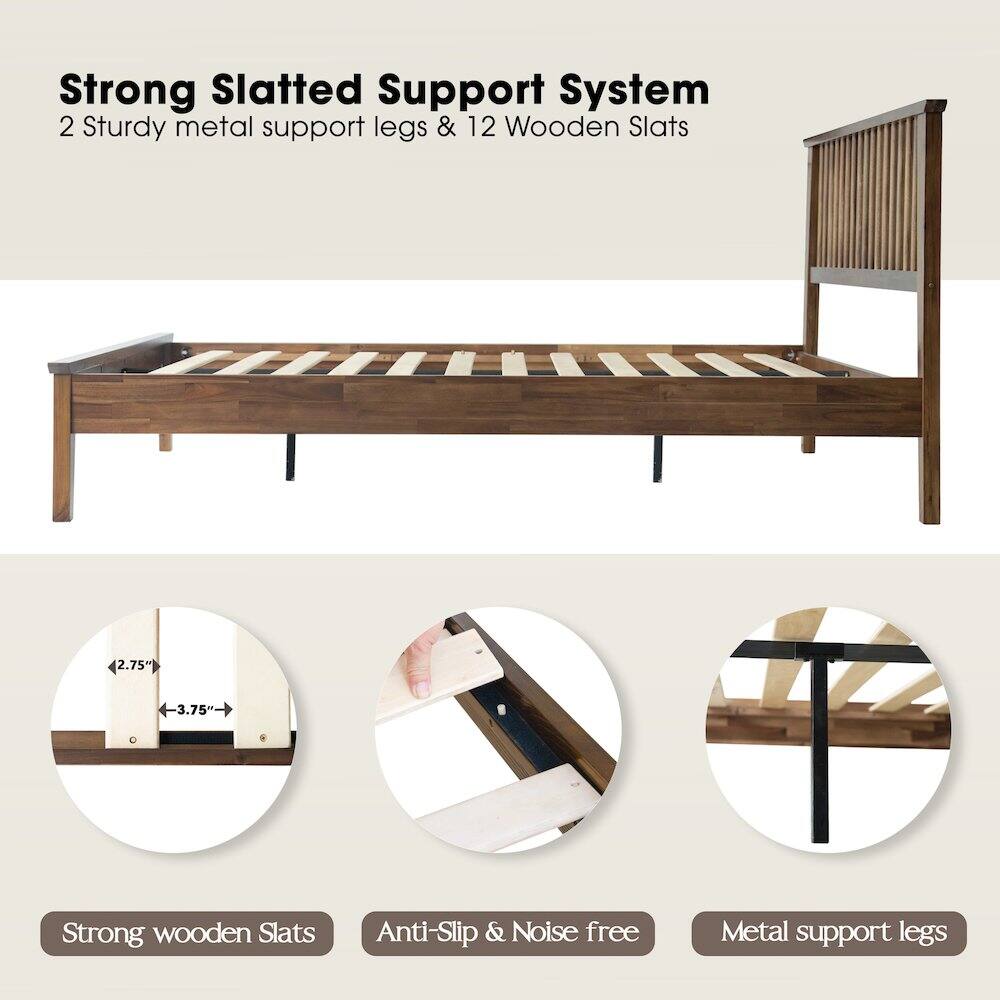 Strong Slatted Support System  
2 Sturdy metal support legs & 12 Wooden Slats  
2.75M 3.75"  
Strong wooden Slats  
Anti-Slip & Noise free  
Metal support legs