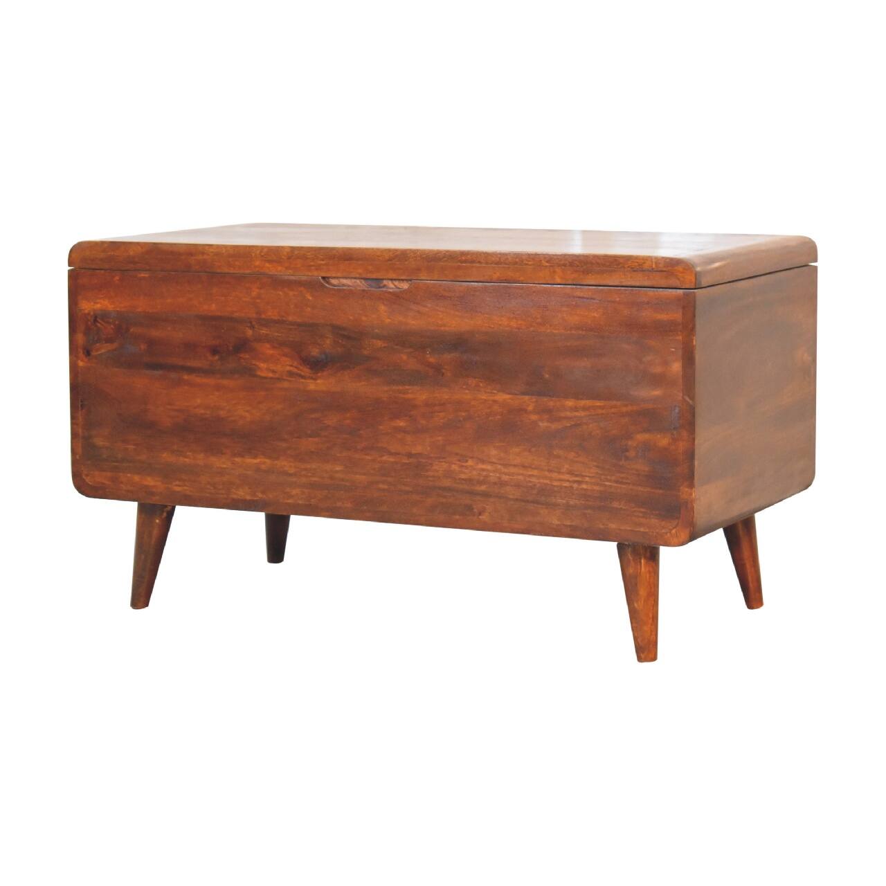Angle. Artisan Furniture - Artisan Furniture Solid Wood Curved Chestnut Blanket Box, Dark Brown - Dark Brown.