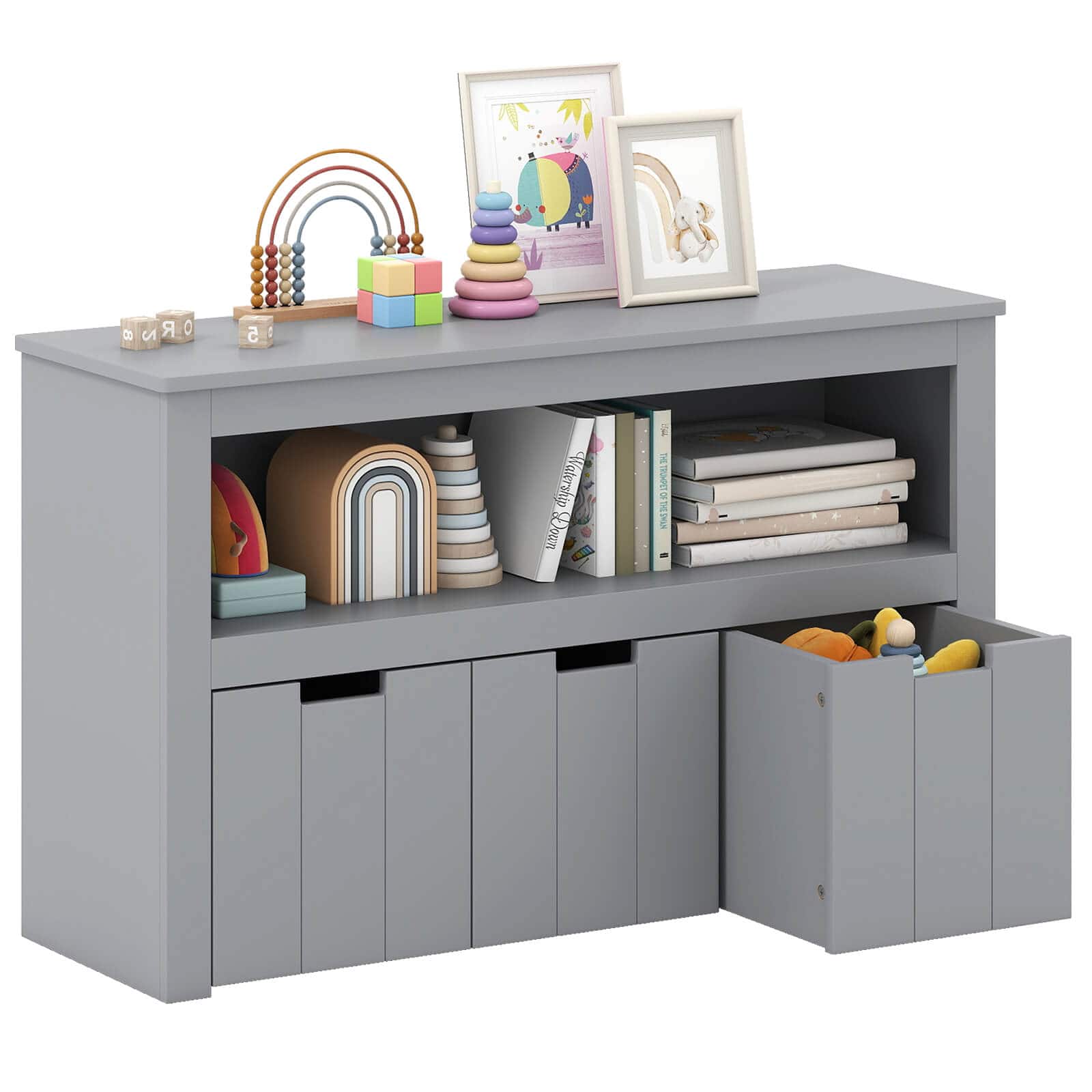 Costway - Storage Cabinet 3 Drawer Chest with Wheels Large Storage Cube Shelf - Gray
