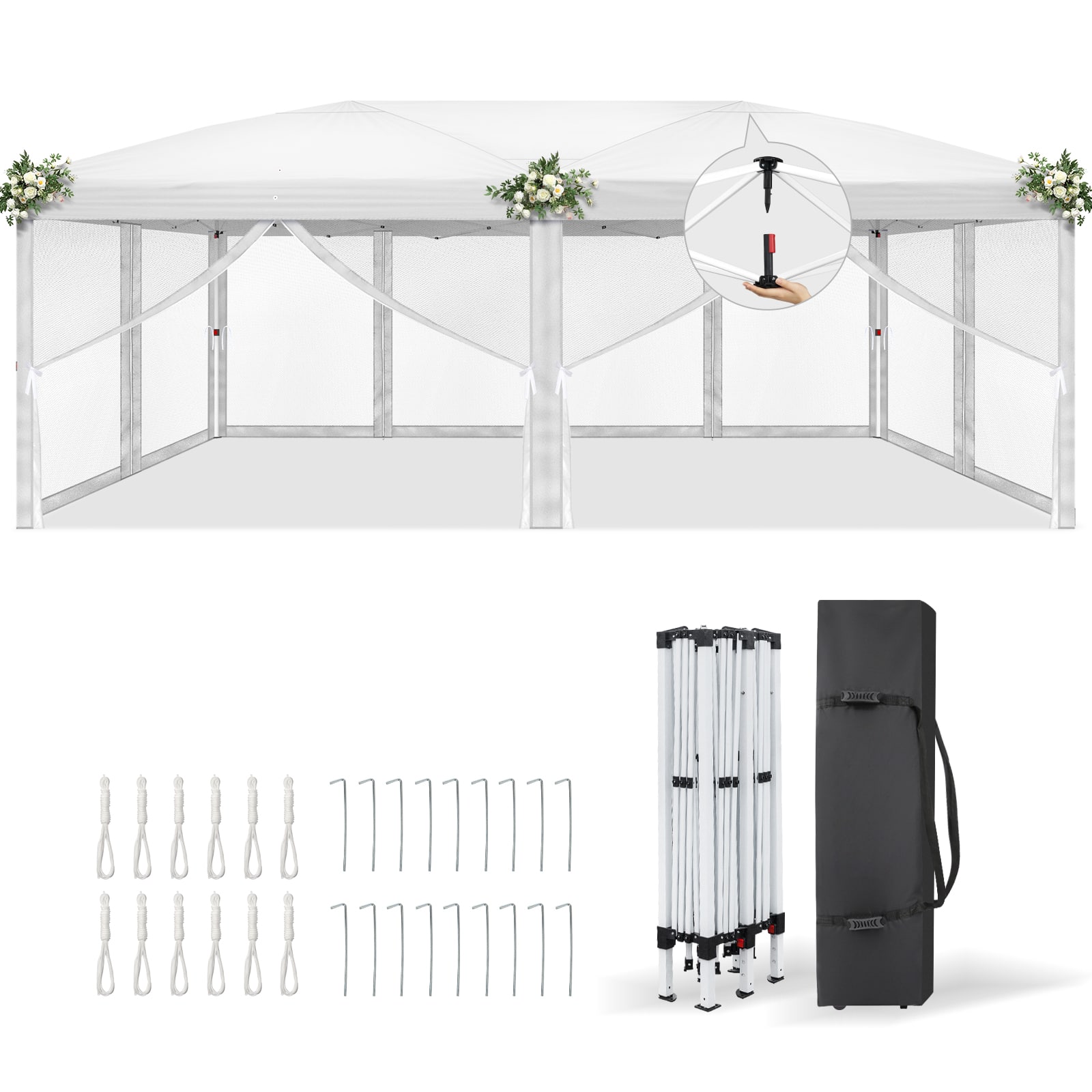 Winado - 10x20 Pop Up Canopy with Sidewalls Carry Bag Easy Up Canopy Tent with Nettings, Screened in Gazebo for Camping Screened
