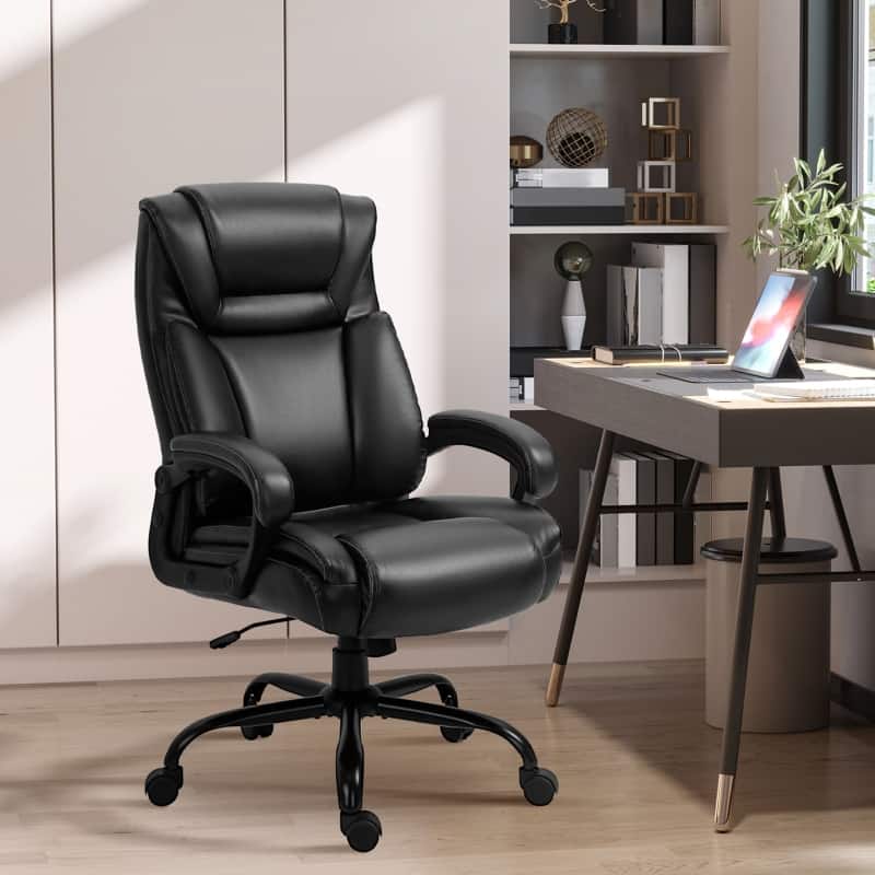 Anysun - Computer Desk Chair with High Back PU Leather Ergonomic Upholstery, Adjustable Height and Swivel Wheels - Black