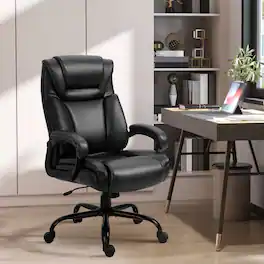 Anysun - Computer Desk Chair with High Back PU Leather Ergonomic Upholstery, Adjustable Height and Swivel Wheels - Black