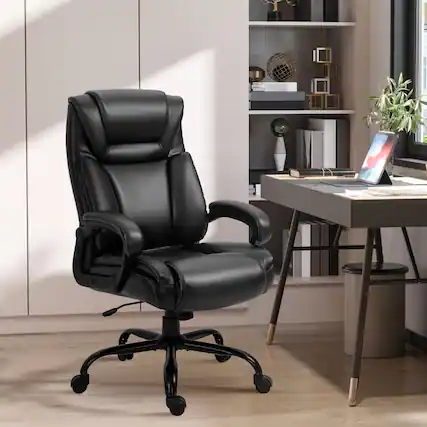 Front. Anysun - Computer Desk Chair with High Back PU Leather Ergonomic Upholstery, Adjustable Height and Swivel Wheels - Black.