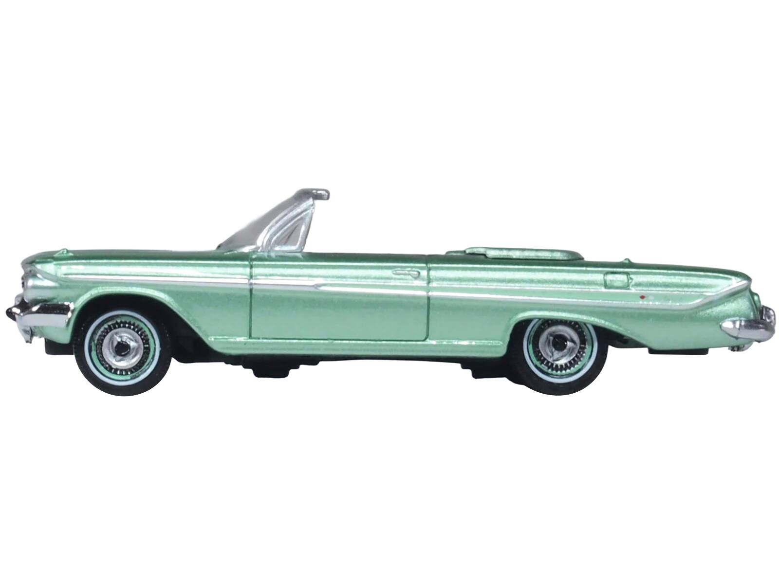 Alt View 1. Oxford Diecast - 1961 Chevrolet Impala Convertible Arbor Green Metallic with Green Interior 1/87 (HO) Diecast Model Car by Oxford Diecast.