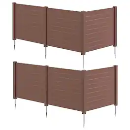 Costway - 2PCS Air Conditioner Fence 3 Panels with Metal Ground Stakes, No Dig Trash Can - Brown