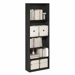 Furinno - JAYA Book Shelf, 5-Tier Bookshelf with Open Storage Shelf, Standing Bookcase, for Home Office, Living Room, Bedroom - Espresso
