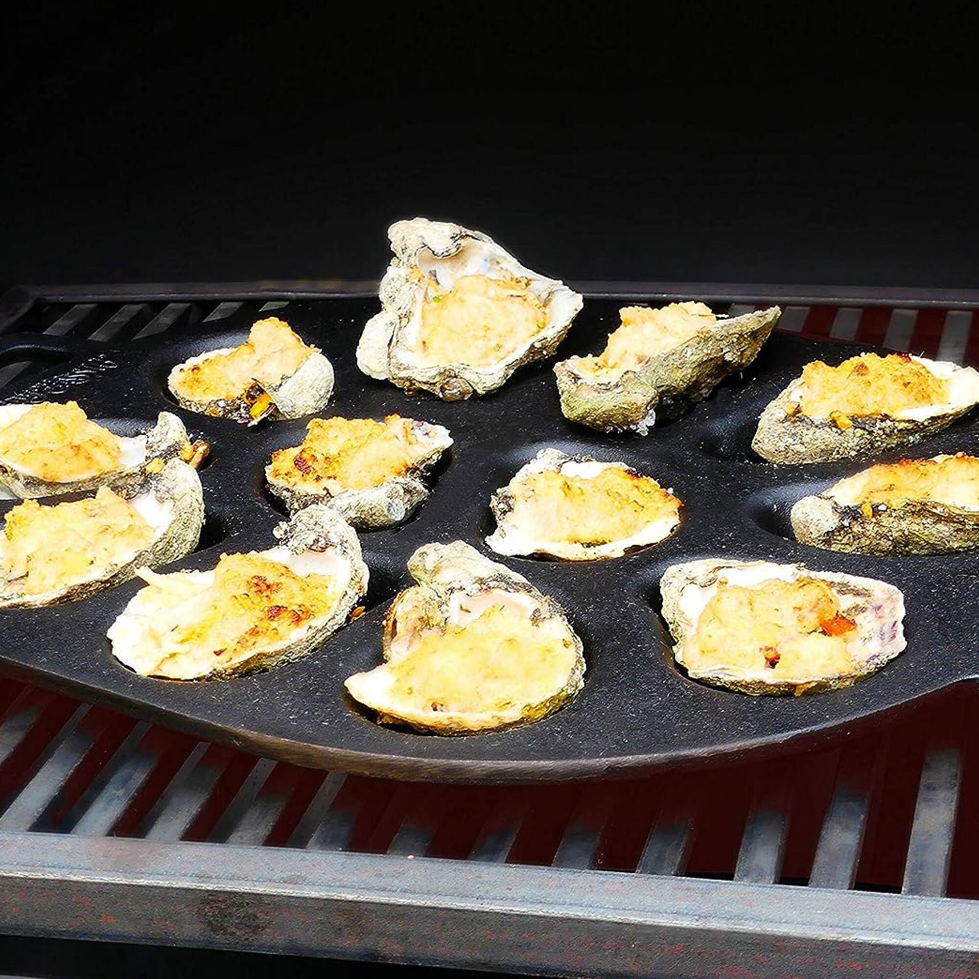 Alt View 8. Bayou Classic - Bayou Classic Cast Iron Shellfish Shaped Oyster Grill Pan for 12 Clams, Black - Black.