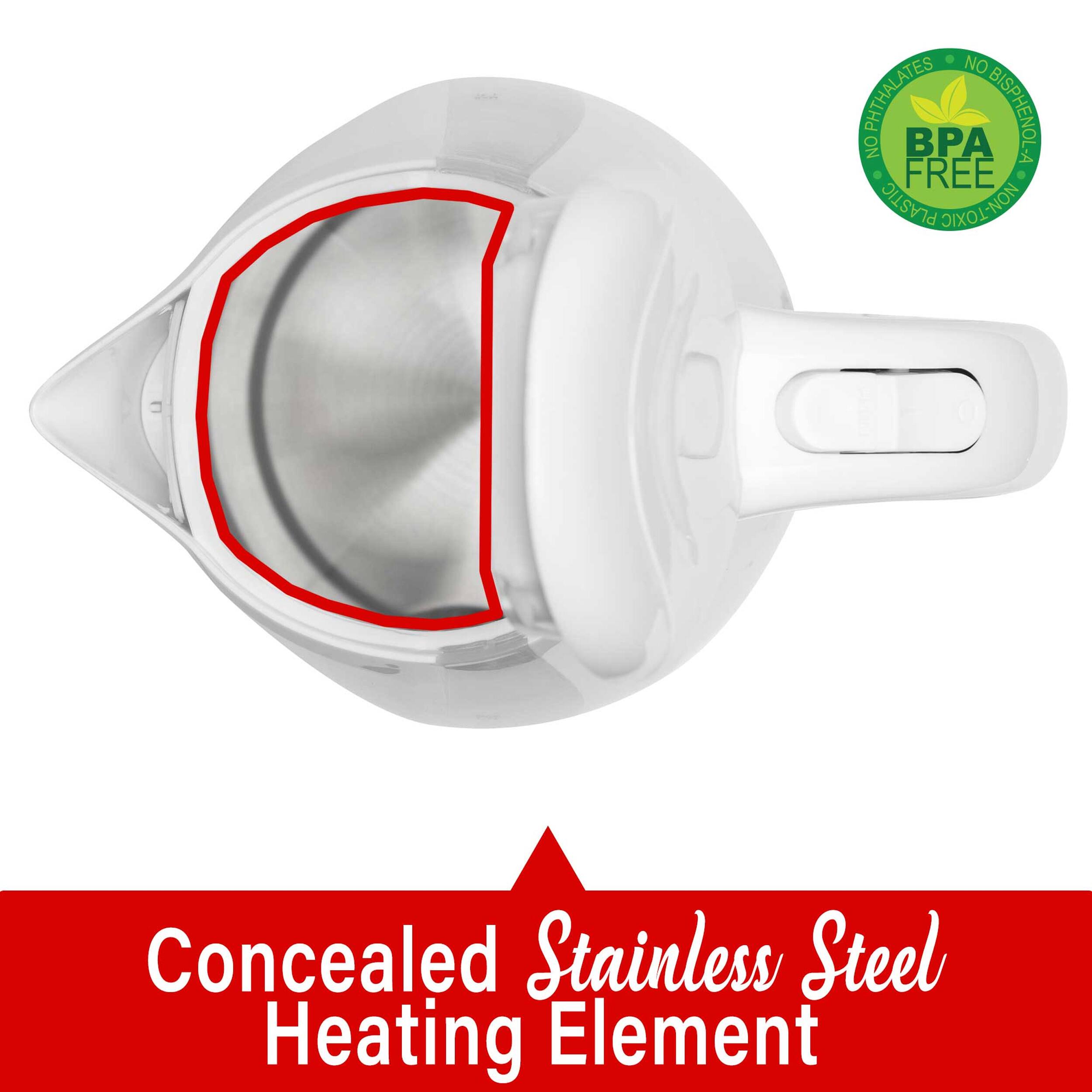 NO PHthalates, BISPHENOL-A, NO BPA FREE PLASTIC, NON-TOXIC Concealed Stainless Steel Heating Element