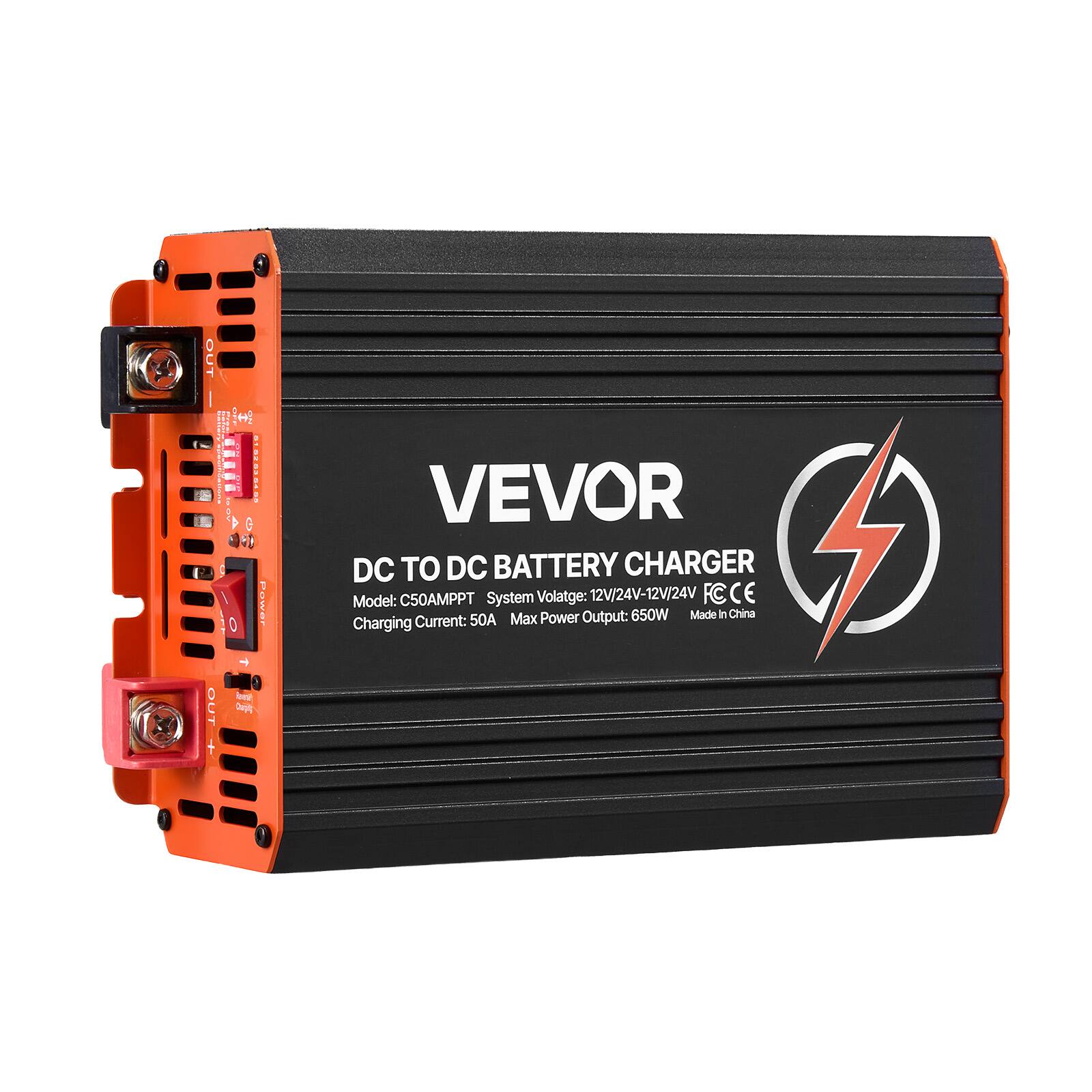 OUT OUT

BERTAL H2 Power T Reserial

VEVOR DC TO DC BATTERY CHARGER
Model: C50AMPPT
System Voltage: 12V/24V-12V/24V
FCCE
Power Output: 650W
Made in China
Charging Current: 50A Max
