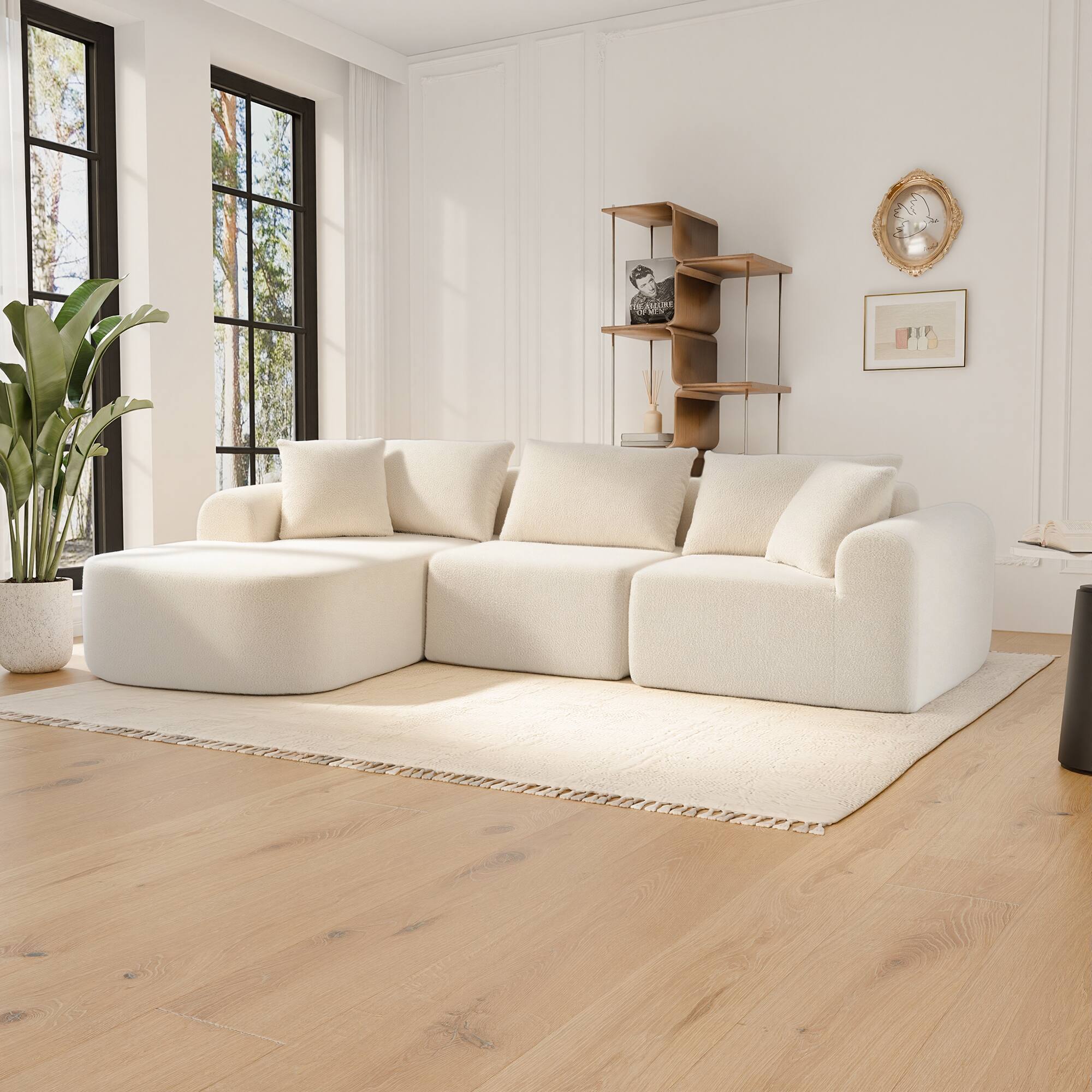 Alt View 1. PexFix - 104" Wide Velvet L-Shaped Sectional Sofa, Modular Couch with Chaise and Comfort Foam Cushions - Beige.