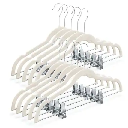 Front. Home It - 10-pack Velvet Hanger - Ultra-Thin Ivory Hangers with Clips - Non-slip Hangers for Skirts and Pants - Ivory.