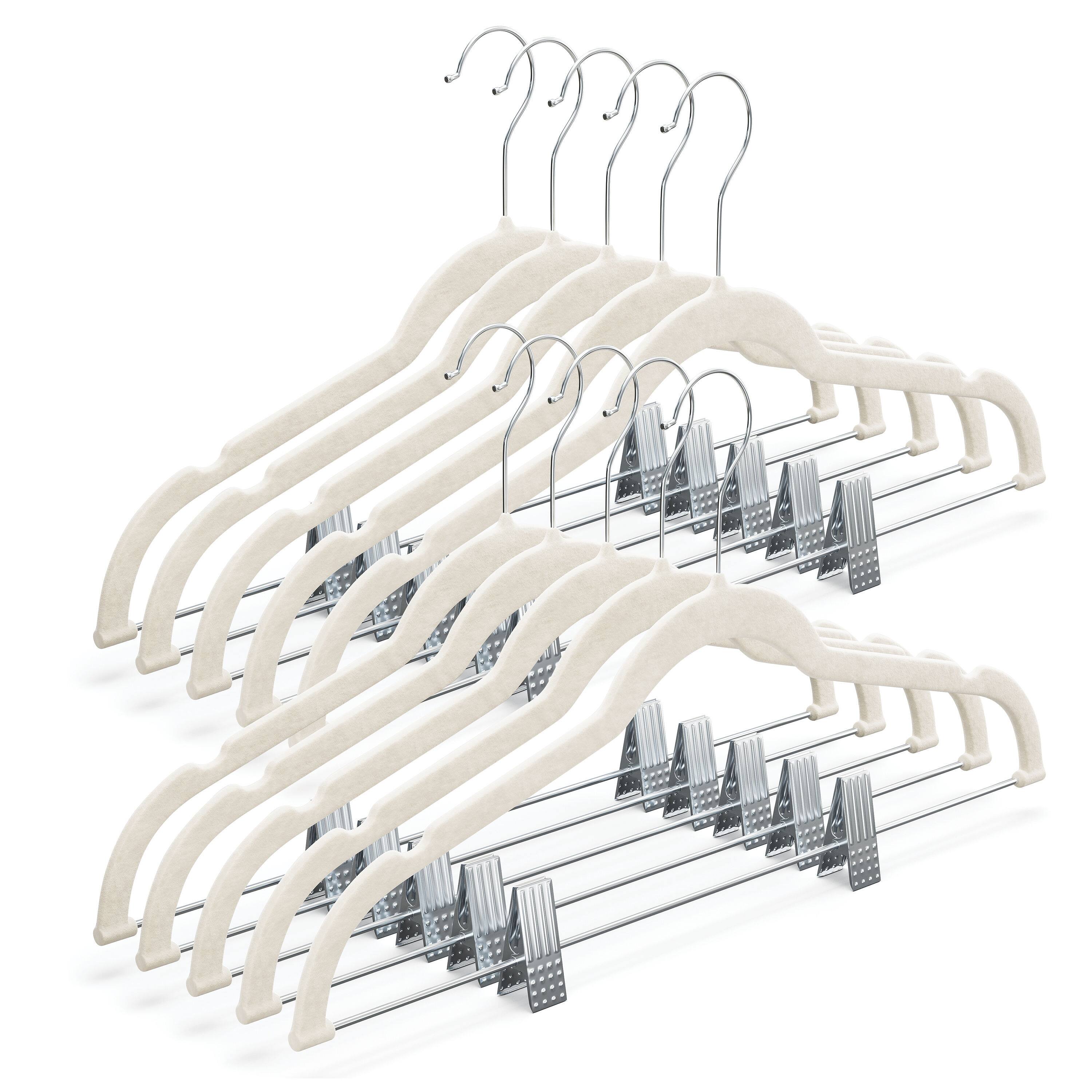 Front. Home It - 10-pack Velvet Hanger - Ultra-Thin Ivory Hangers with Clips - Non-slip Hangers for Skirts and Pants - Ivory.
